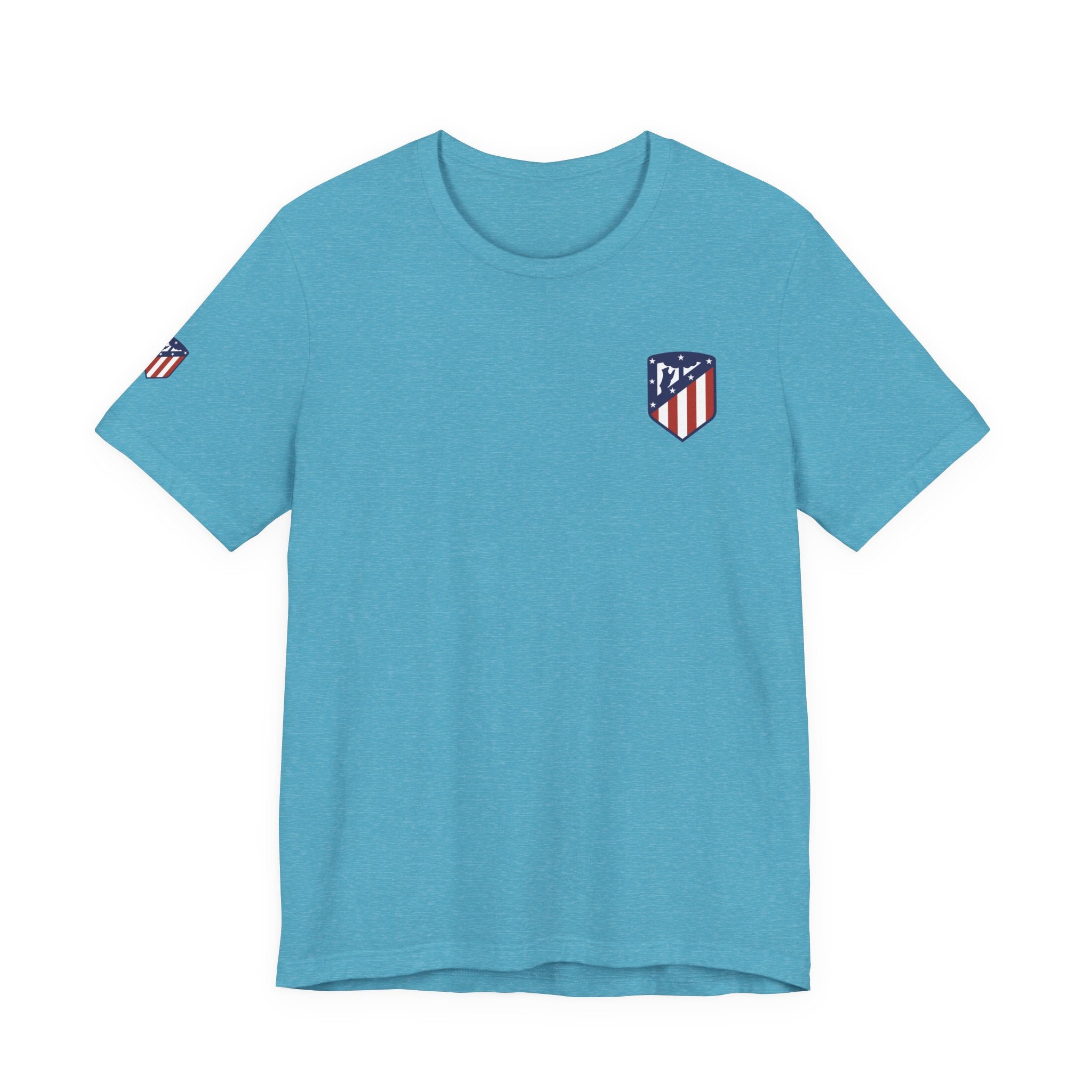 Atletico Madrid Shield T-Shirt Front Chest & Sleeve Logo Soccer Tee