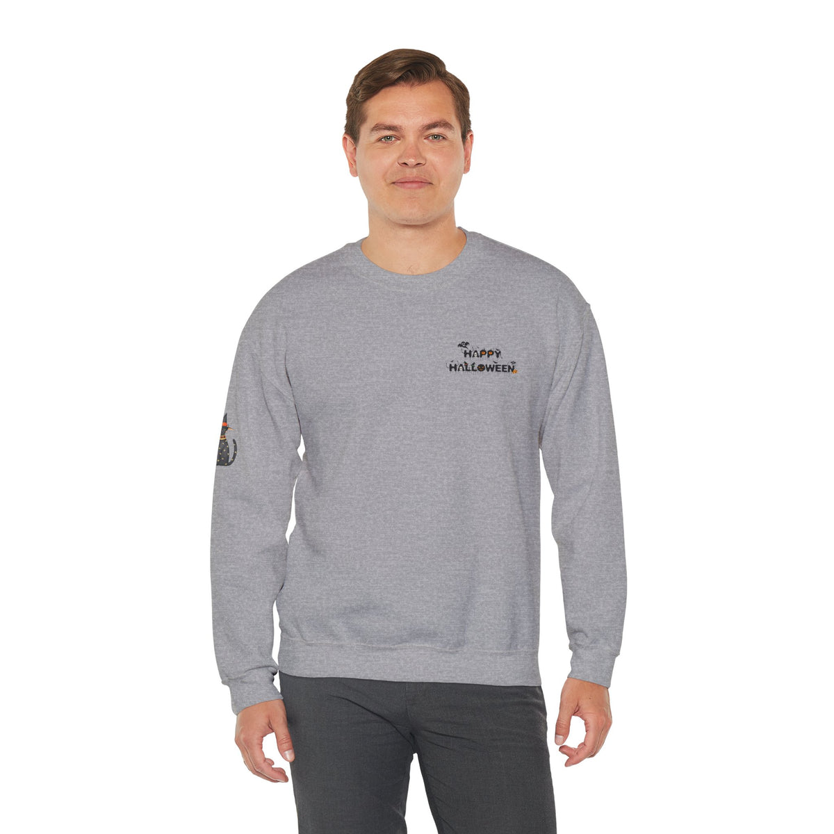 Halloween Candy Crewneck Sweatshirt — 'Happy Halloween' Jack-o'-Lantern & Candy Design