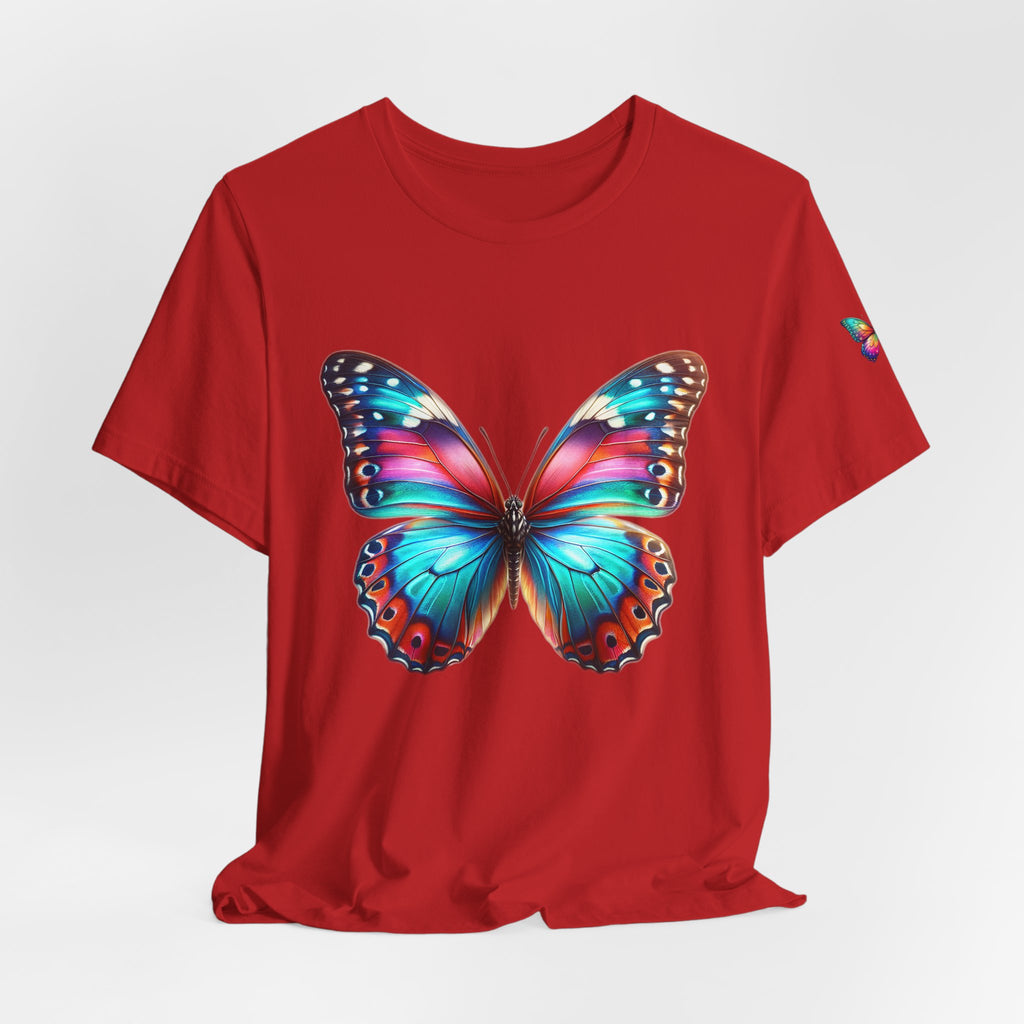 Vibrant Rainbow Butterfly Tee Colorful Monarch Wing Graphic