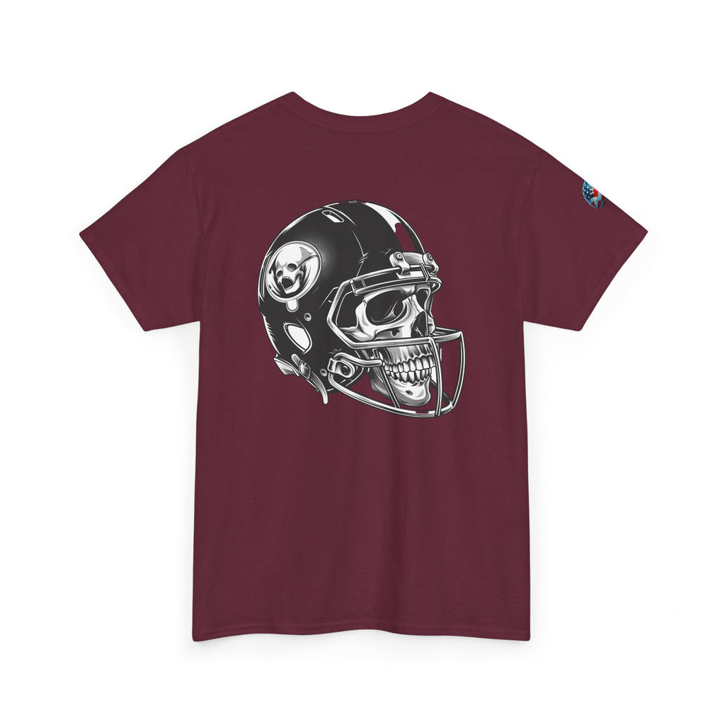 Skull Helmet Football Tee — Grunge Athletic Graphic T‑Shirt