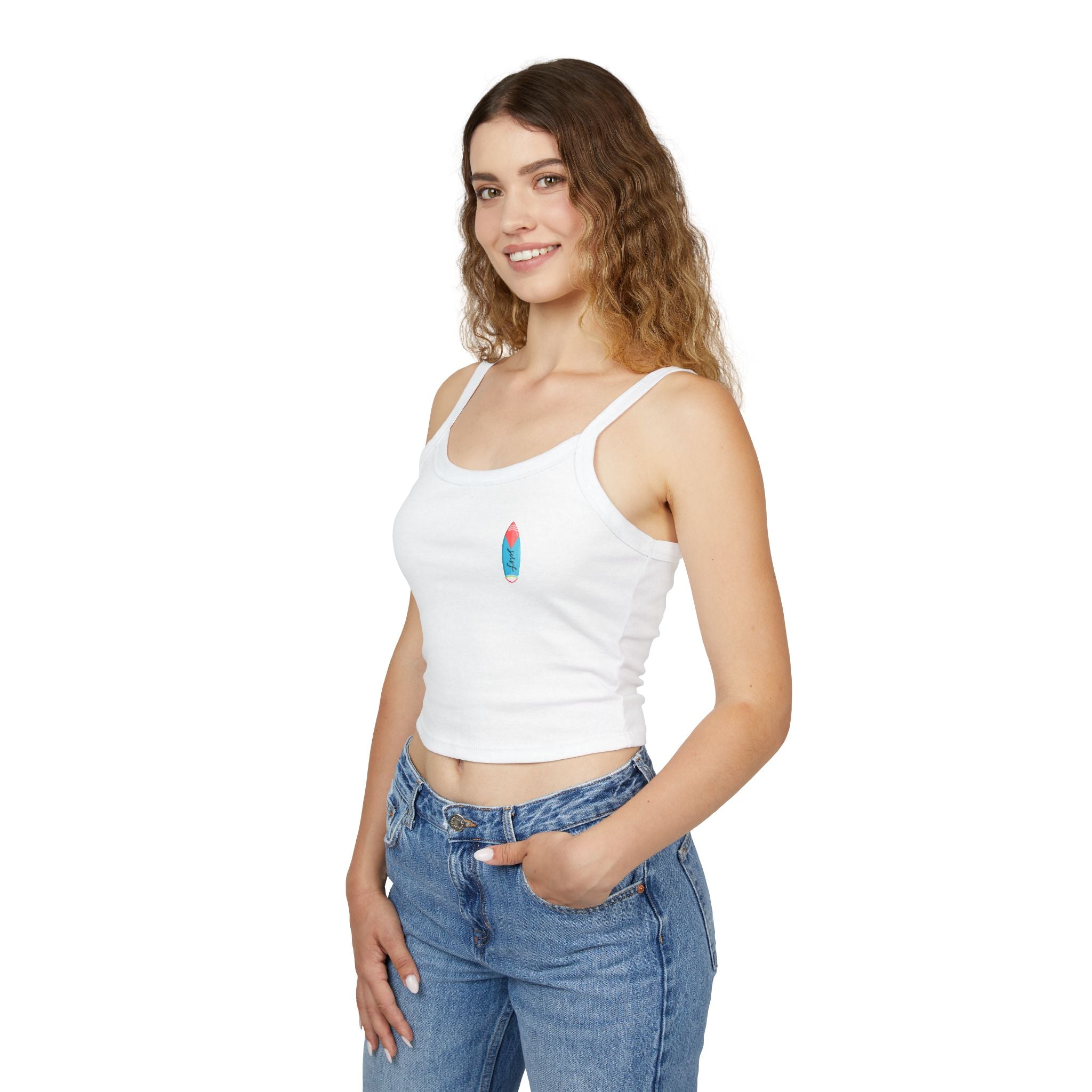 Surfing Woman Spaghetti Strap Tank Top  Woman Surfing on a Surfboard