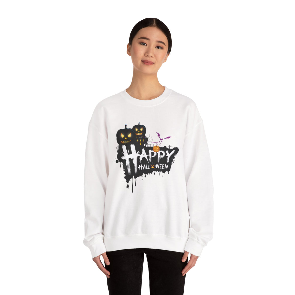 Halloween Pumpkin Crewneck Sweatshirt — "Happy Halloween" Graphic