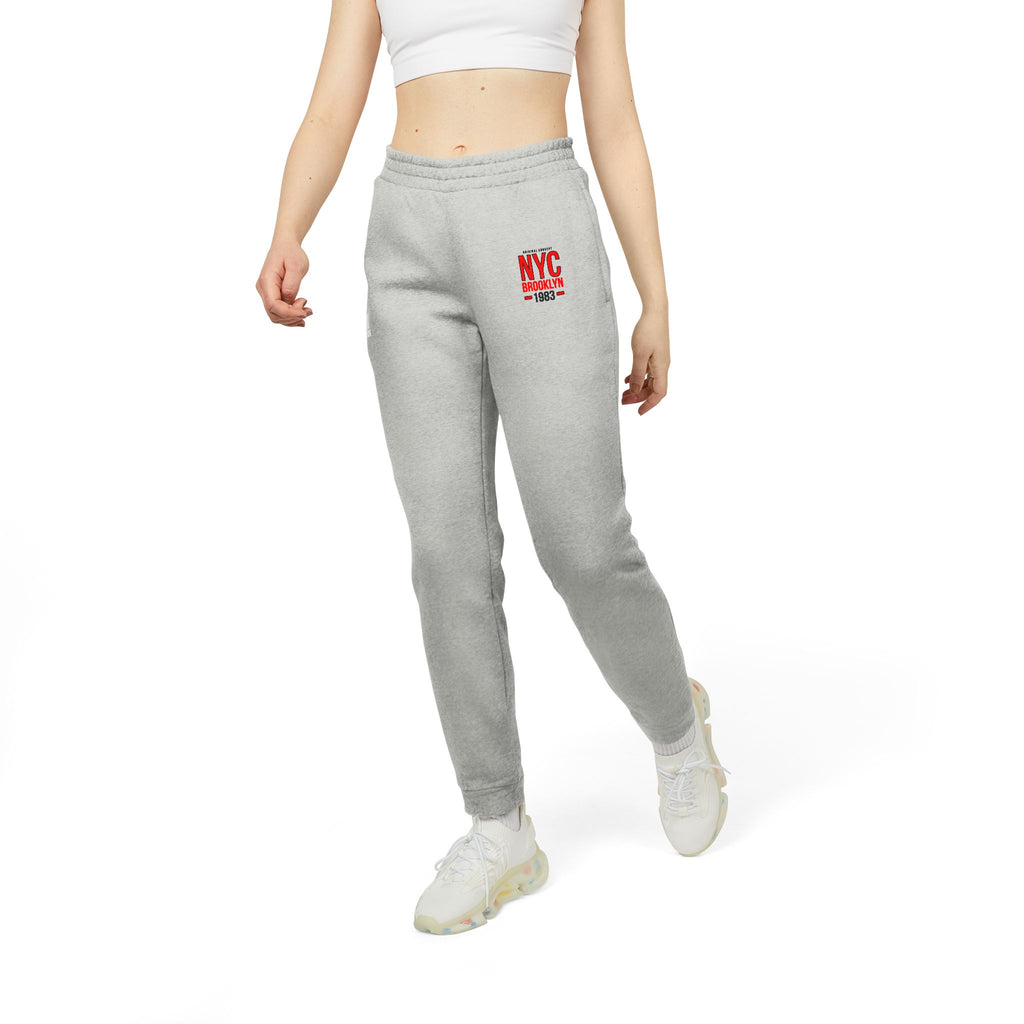 Fleece Joggers Cozy Grey Adidas-Style Sweatpants with Small Red Logo
