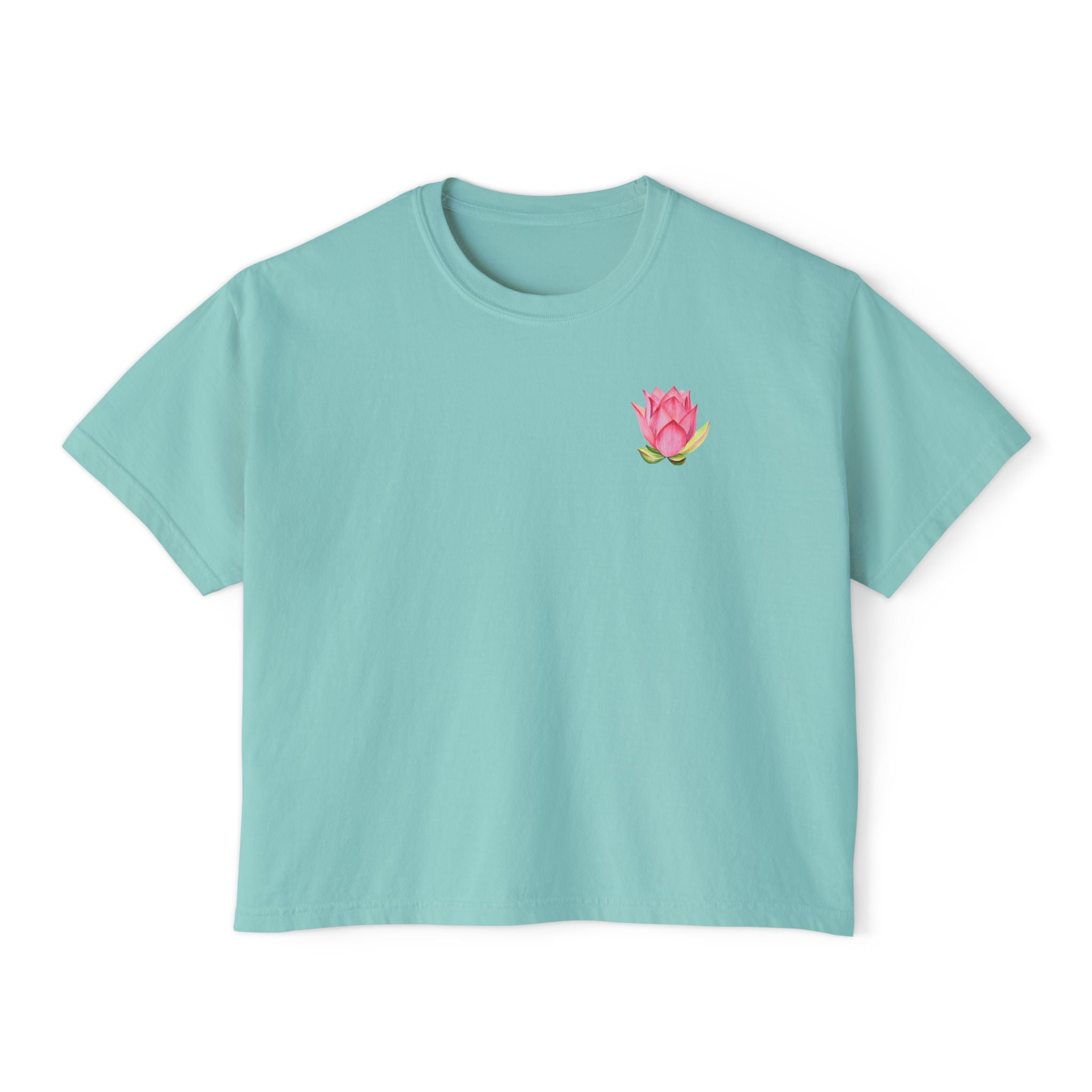 Yoga Time Boxy Tee — Women’s Cropped Yoga T‑Shirt with Lotus Graphic