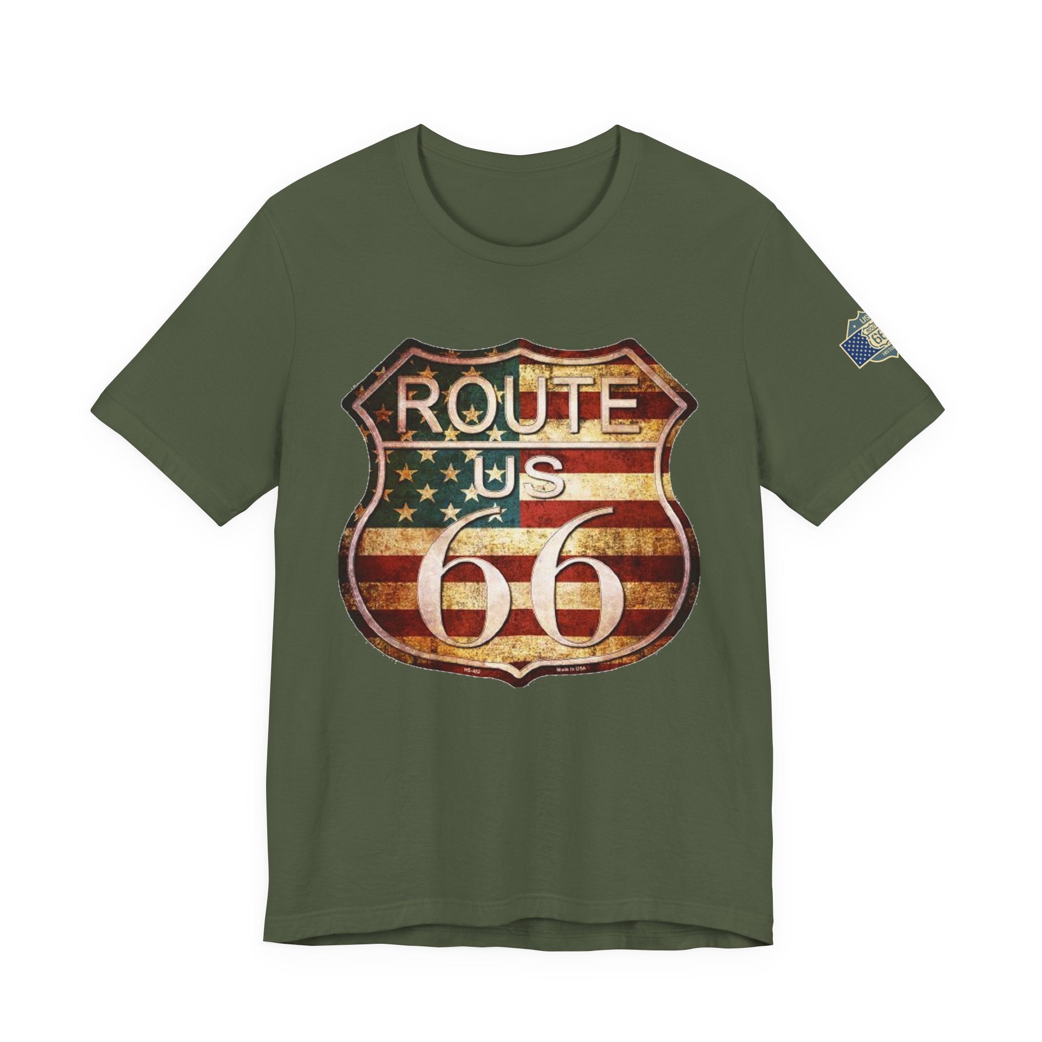 Route 66 Shield Tee Vintage American Flag Road Sign