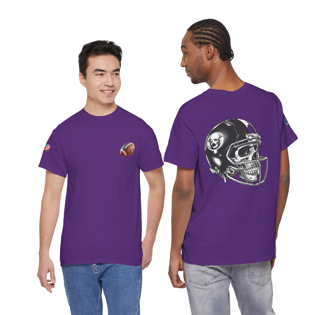 Skull Helmet Football Tee — Grunge Athletic Graphic T‑Shirt