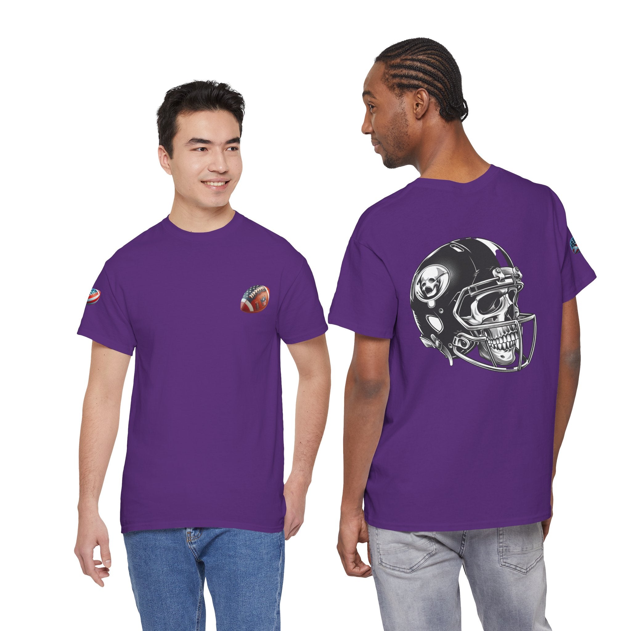 Skull Helmet Football Tee — Grunge Athletic Graphic T‑Shirt
