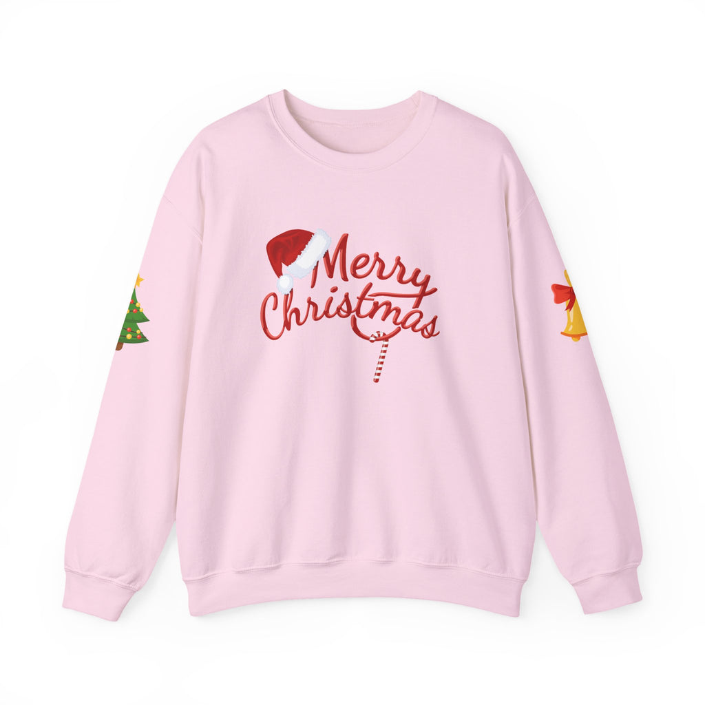 Merry Christmas script candy cane Sweatshirt | Christmas tree sleeve design