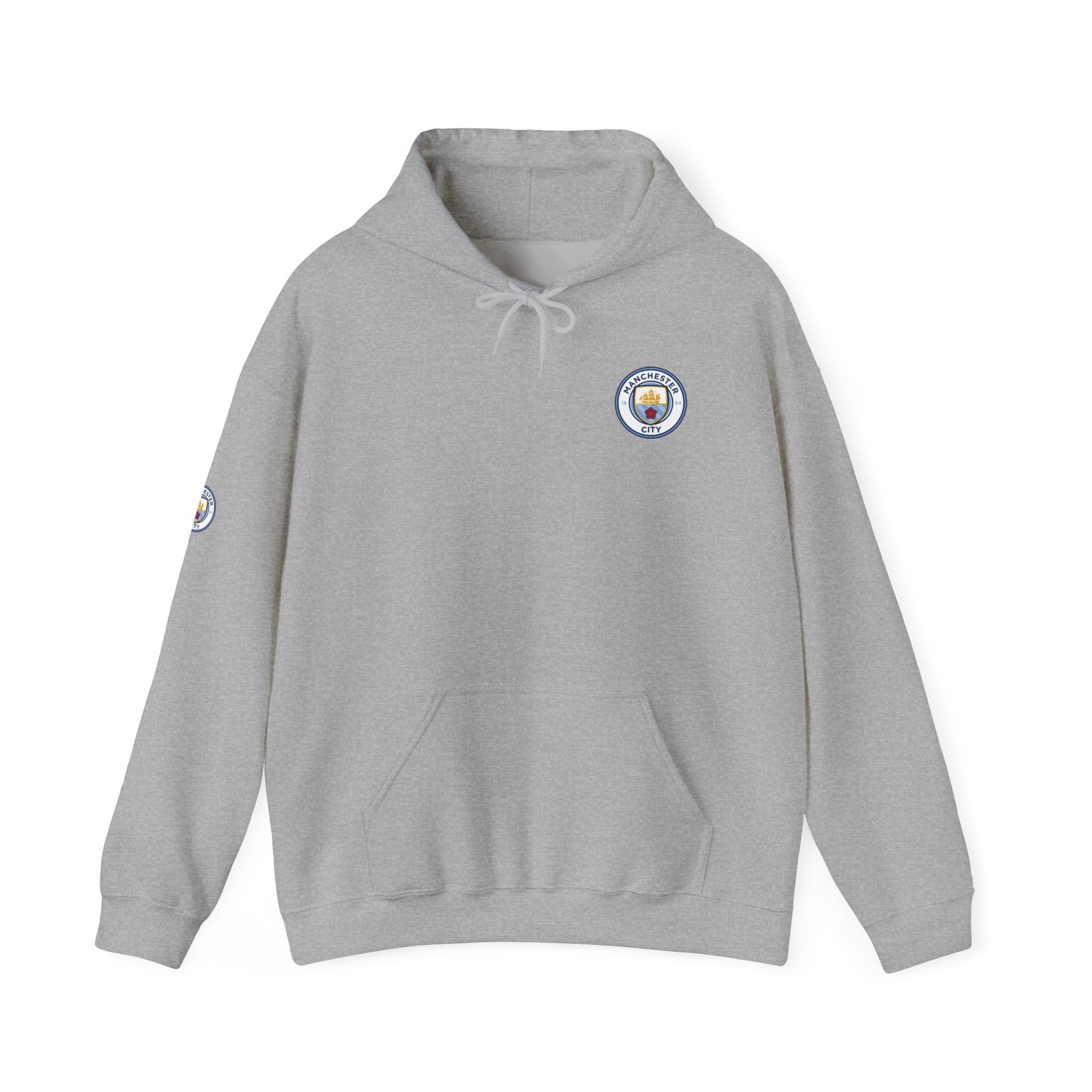 Manchester City Hoodie — Minimal Crest Logo Back Text Pullover