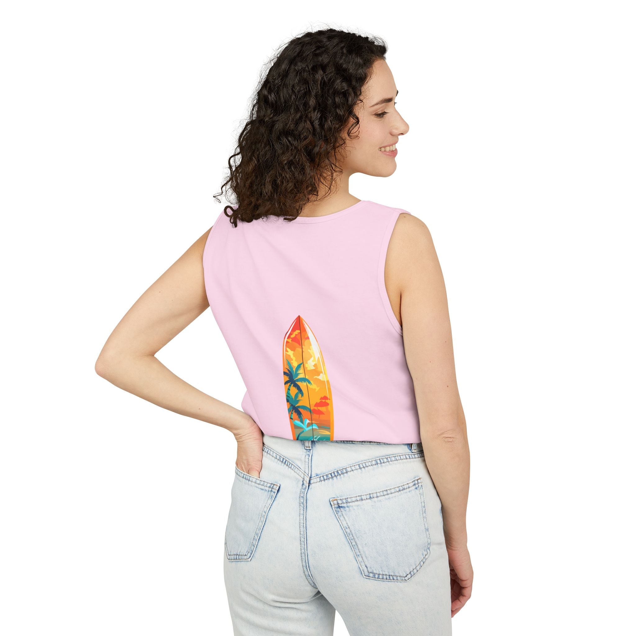 California Paradise Palm Tank Top Retro Beach Sunset Graphic