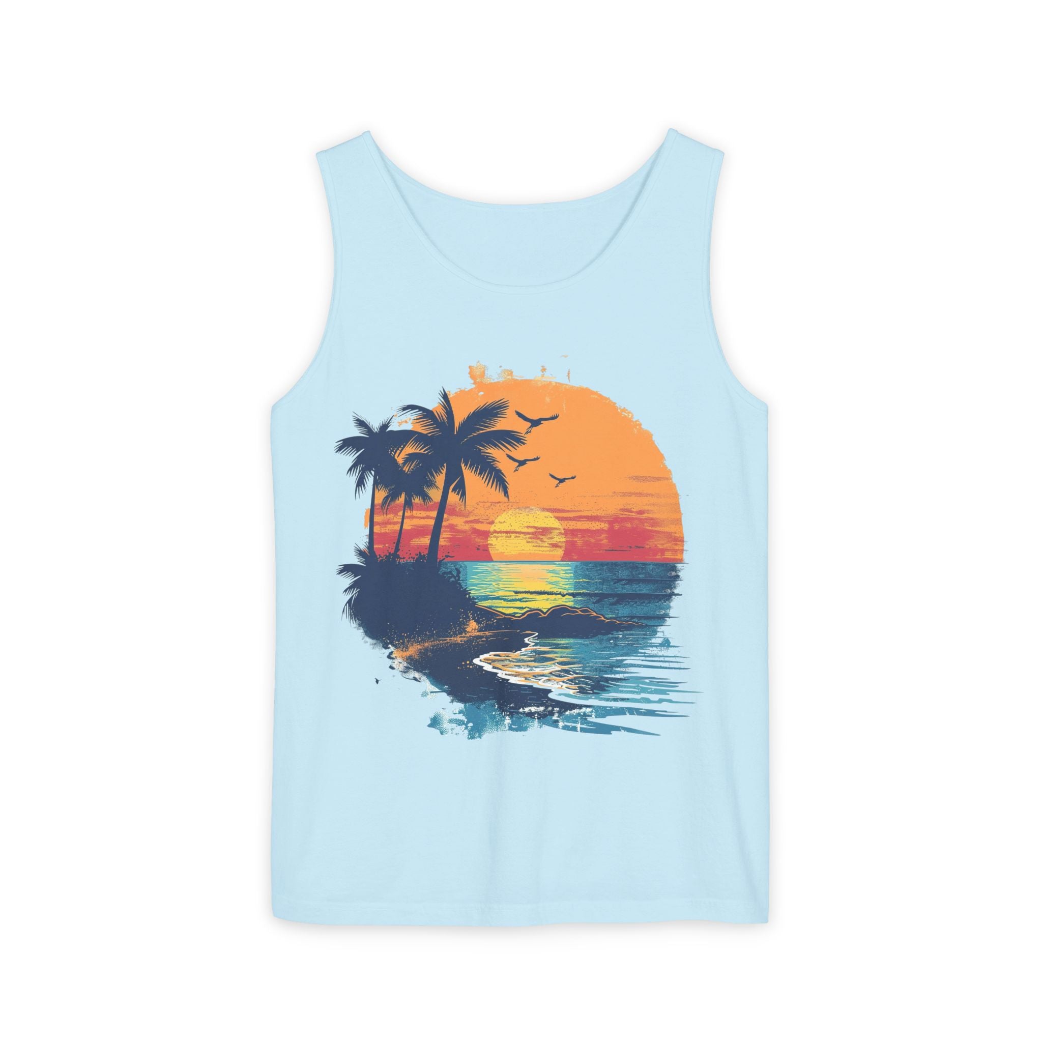 Tropical Sunset Tank Top Palm Tree Beach Graphic Tank