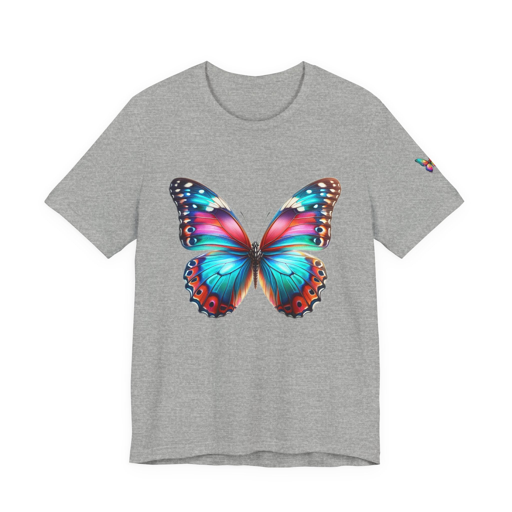 Vibrant Rainbow Butterfly Tee Colorful Monarch Wing Graphic