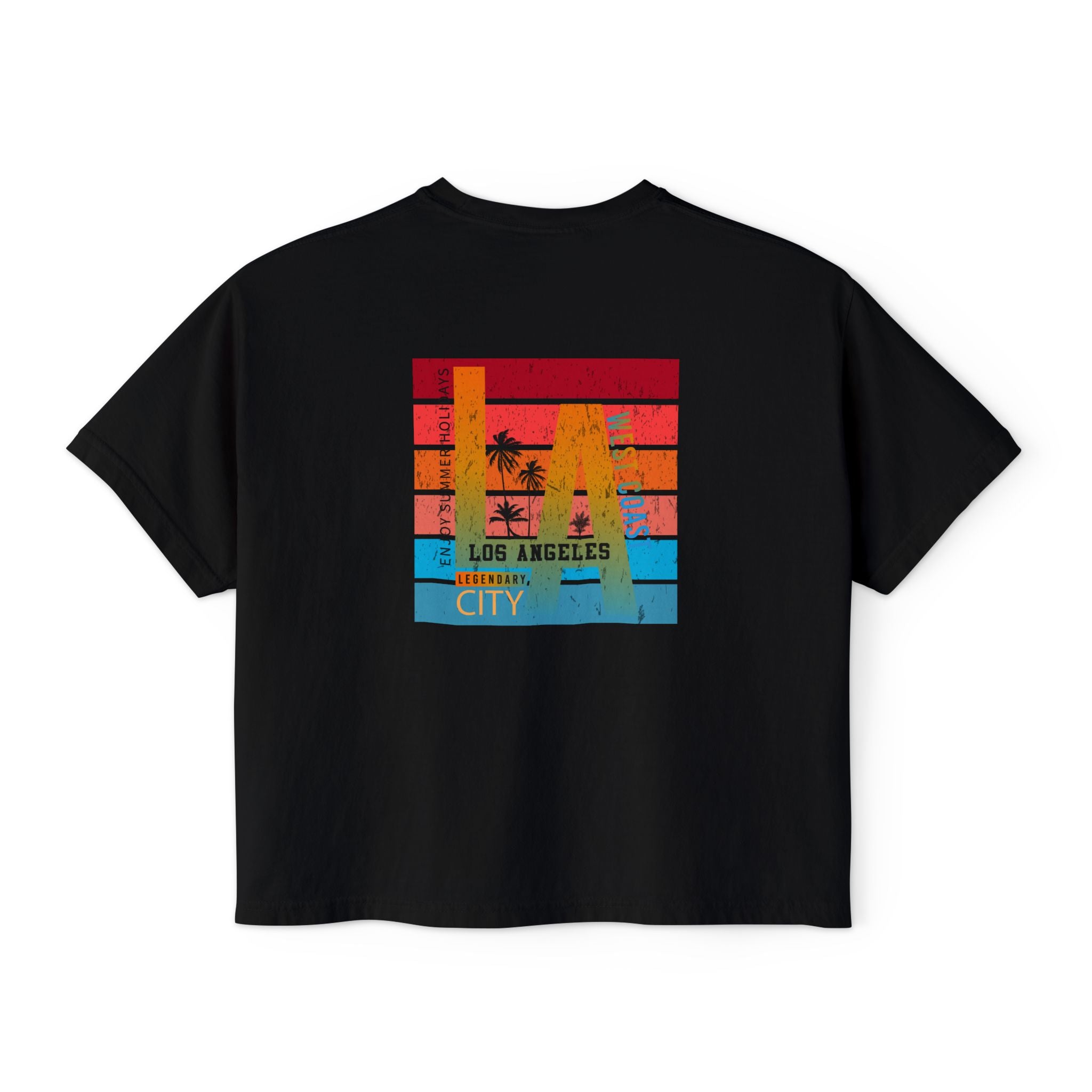 Los Angeles Sunset Women's Boxy Tee  Retro Palm Tree City Graphic