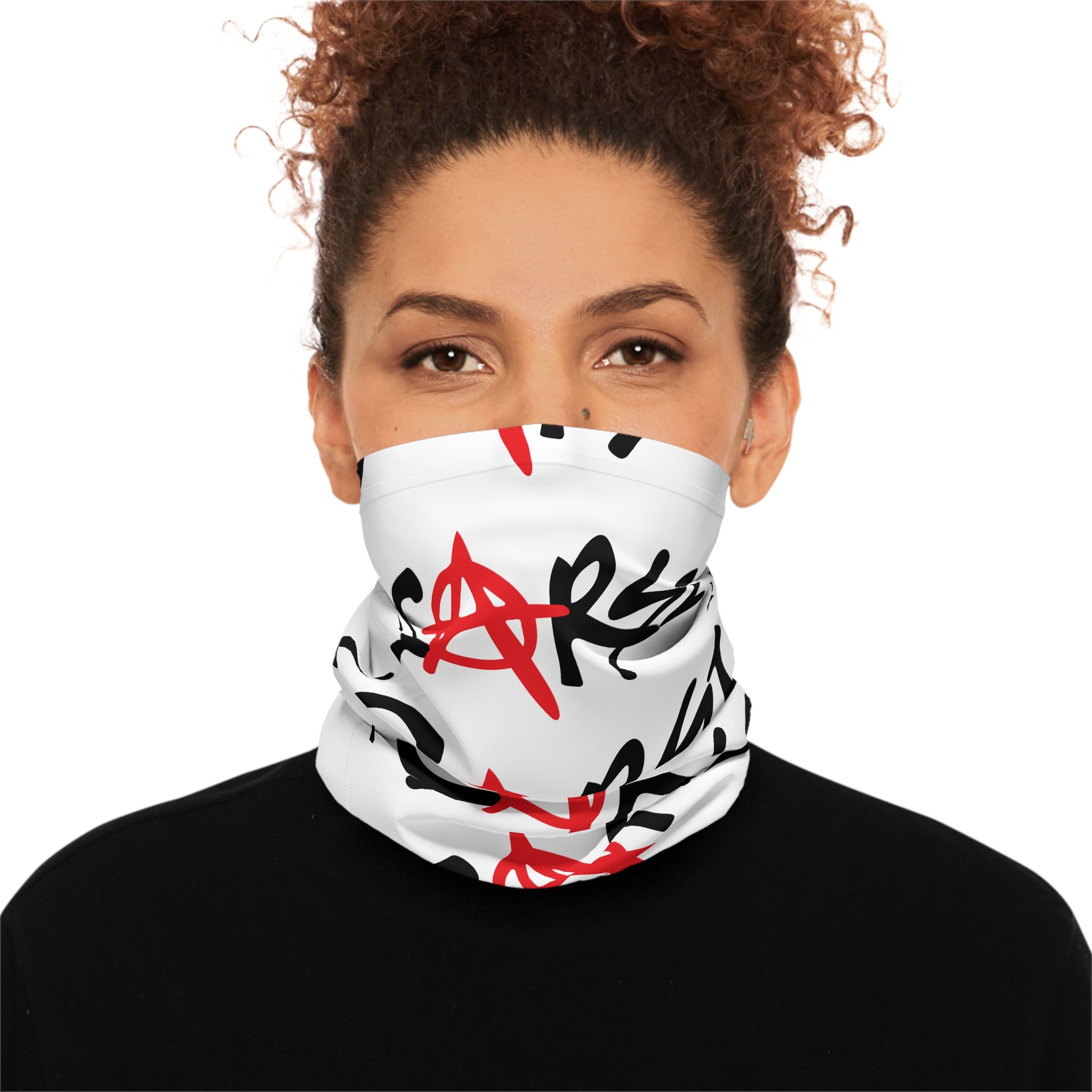 Anarchy Script Neck Gaiter — Red Anarchy A Pattern Lightweight Face Covering