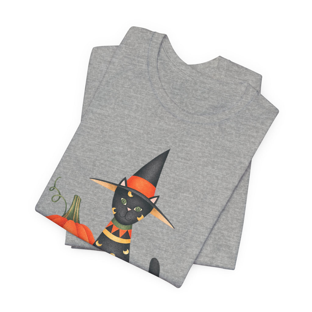 Halloween Cat Tee, Spooky Cat Shirt, Unisex Halloween T-Shirt, Pumpkin Cat Apparel, Halloween Costume Tee