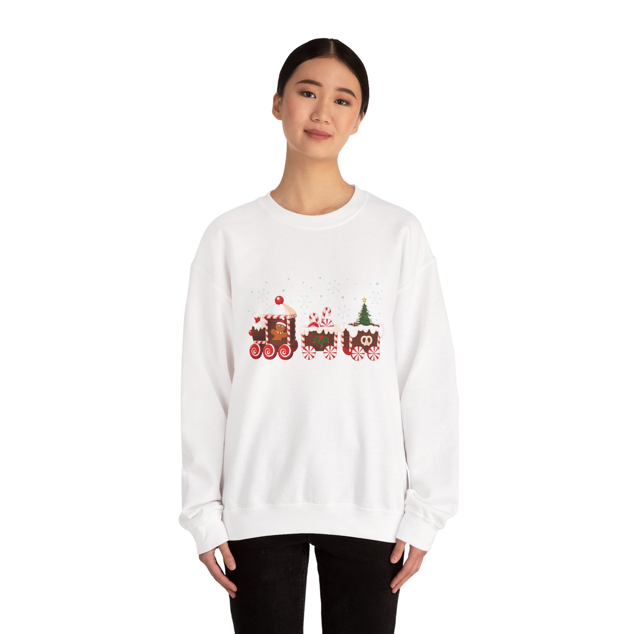 Gingerbread Train crewneck sweatshirt | Merry Christmas back print