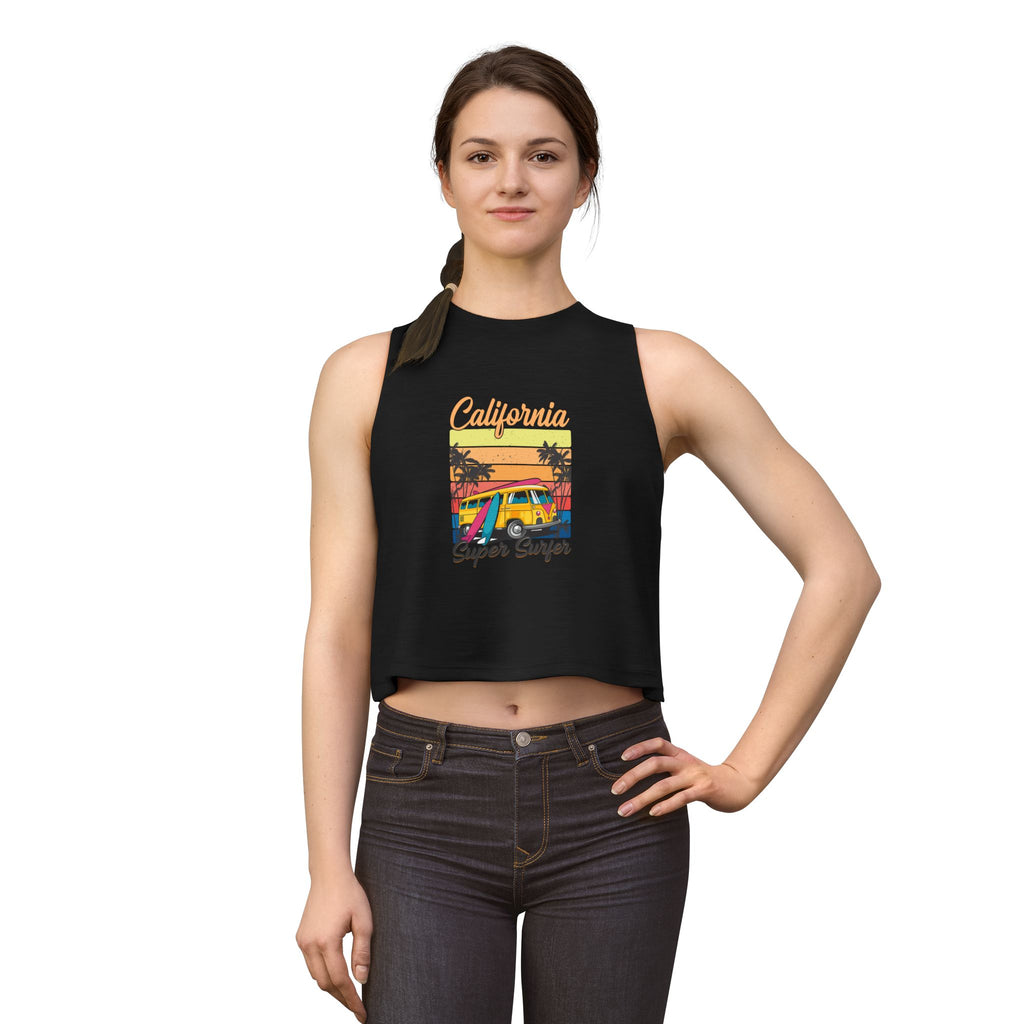 California Super Surfer Crop Top Retro Beach Van Surf Graphic