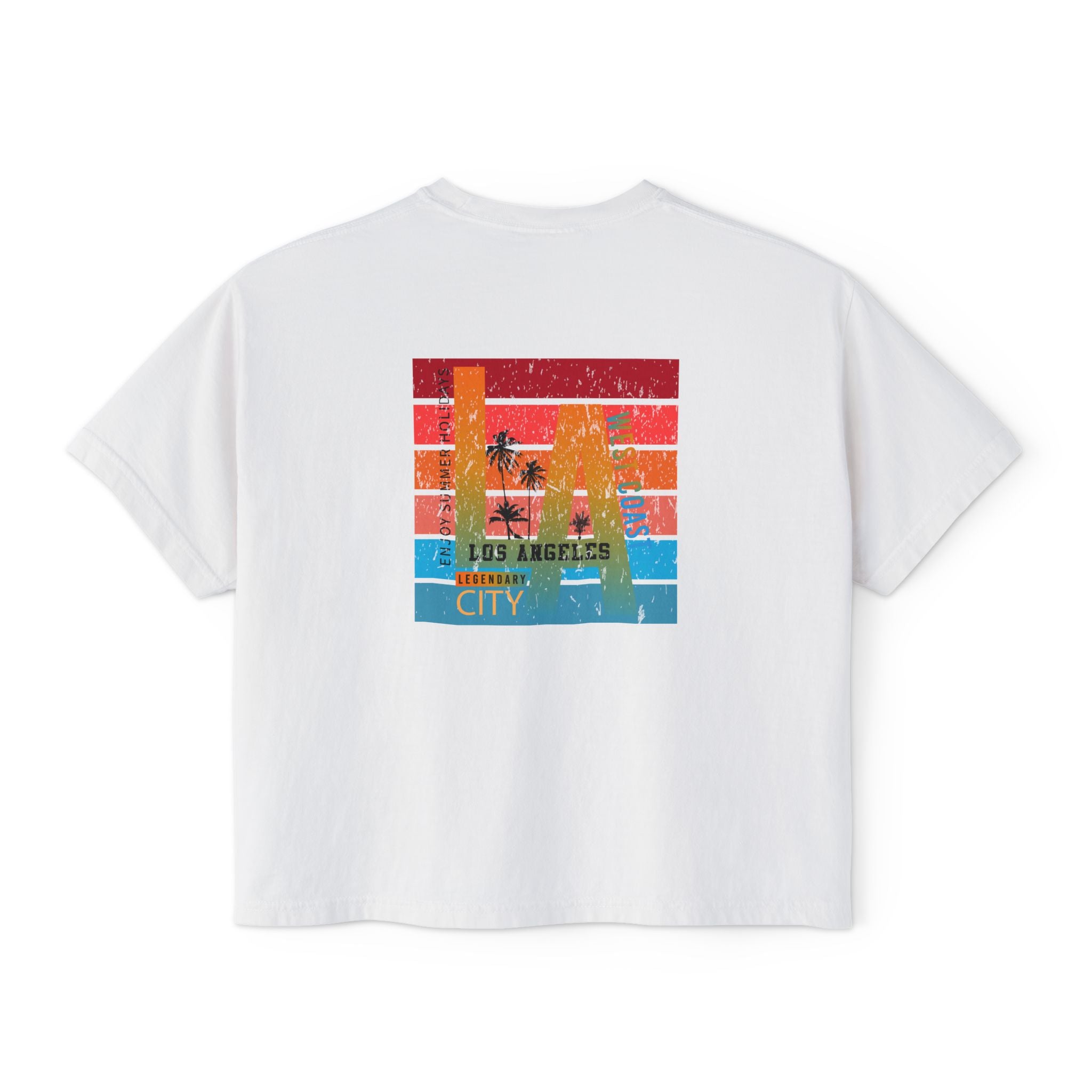 Los Angeles Sunset Women's Boxy Tee  Retro Palm Tree City Graphic