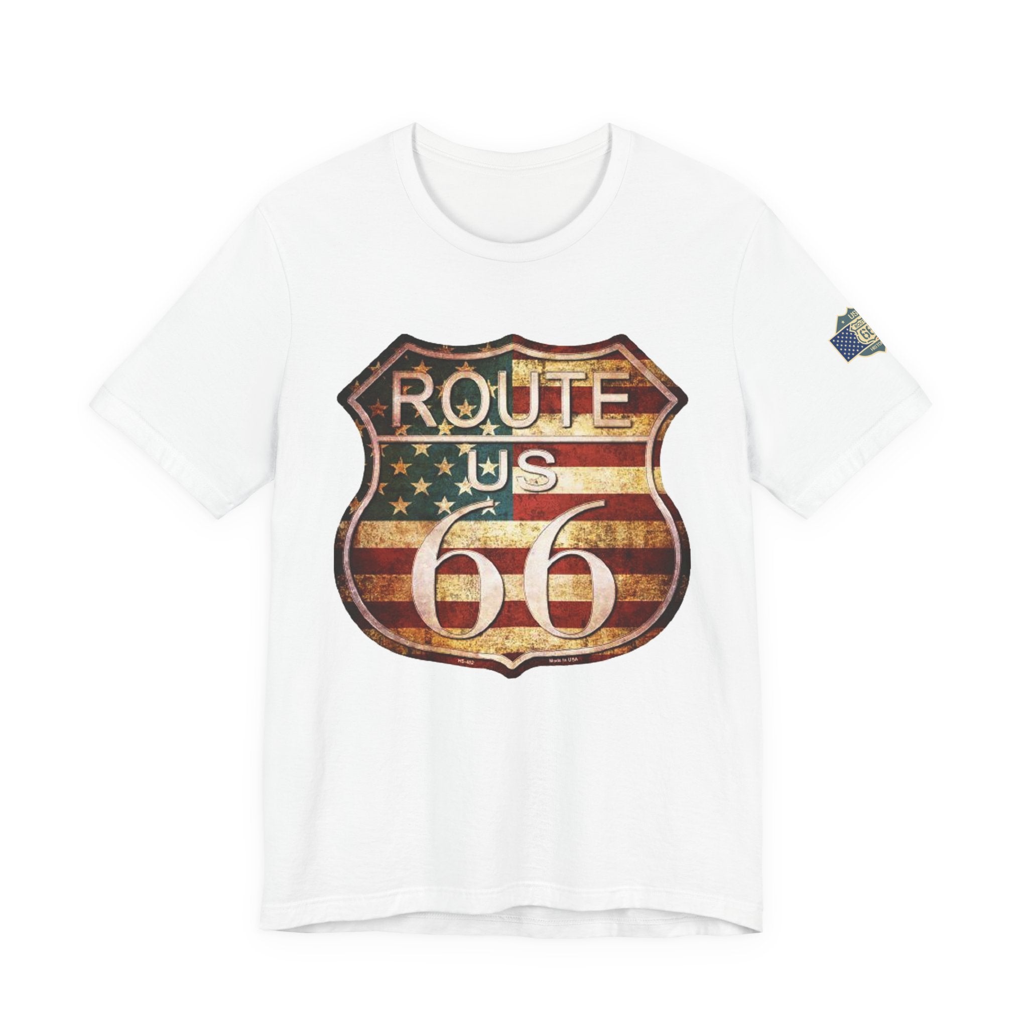 Route 66 Shield Tee Vintage American Flag Road Sign
