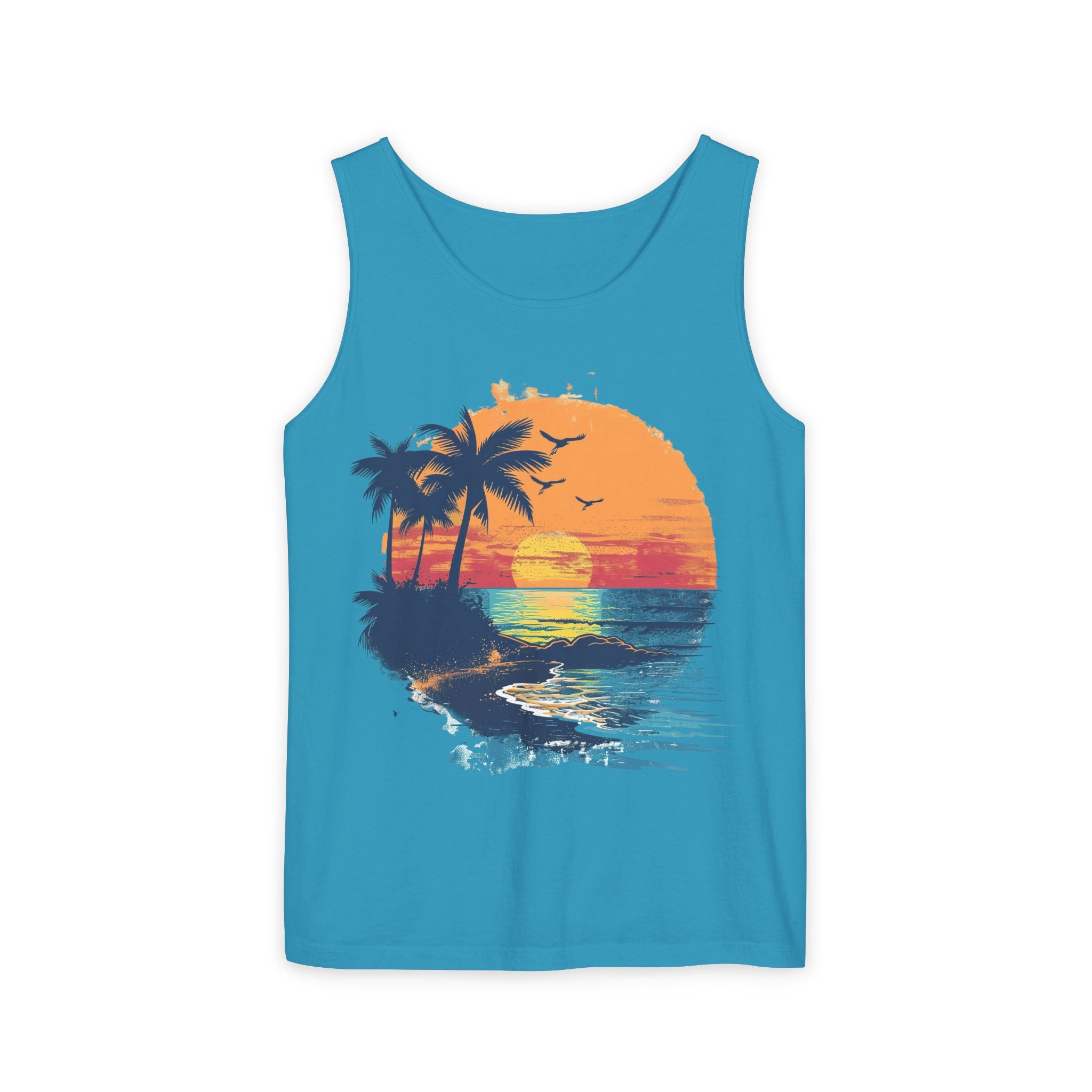 Tropical Sunset Tank Top Palm Tree Beach Graphic Tank