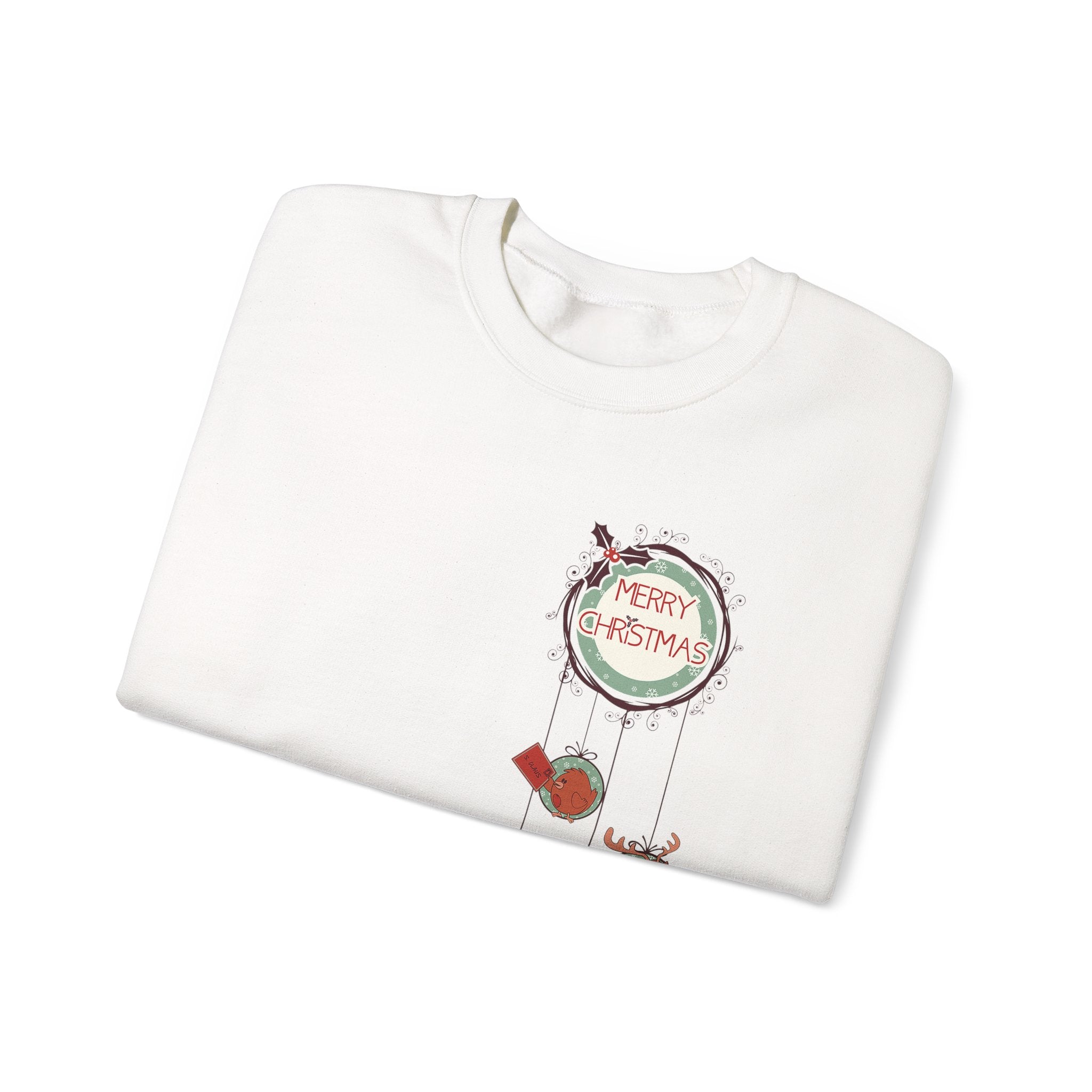 Merry Christmas Hanging Ornaments Sweatshirt Santa Reindeer Wreath Holiday