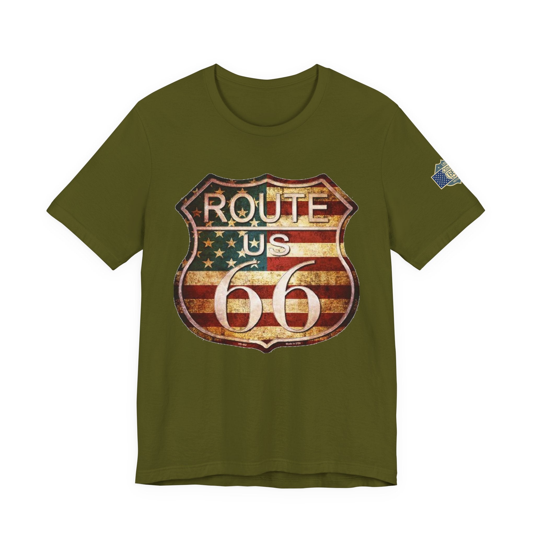 Route 66 Shield Tee Vintage American Flag Road Sign