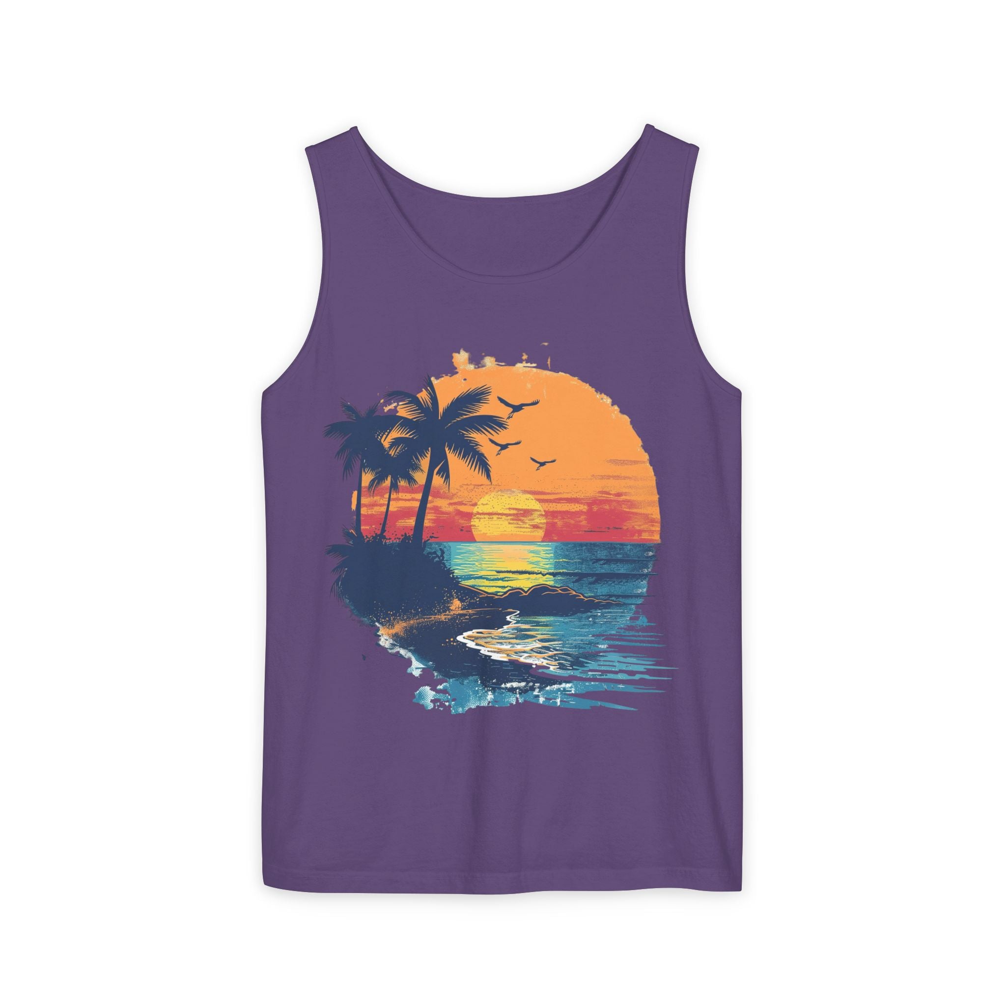 Tropical Sunset Tank Top Palm Tree Beach Graphic Tank
