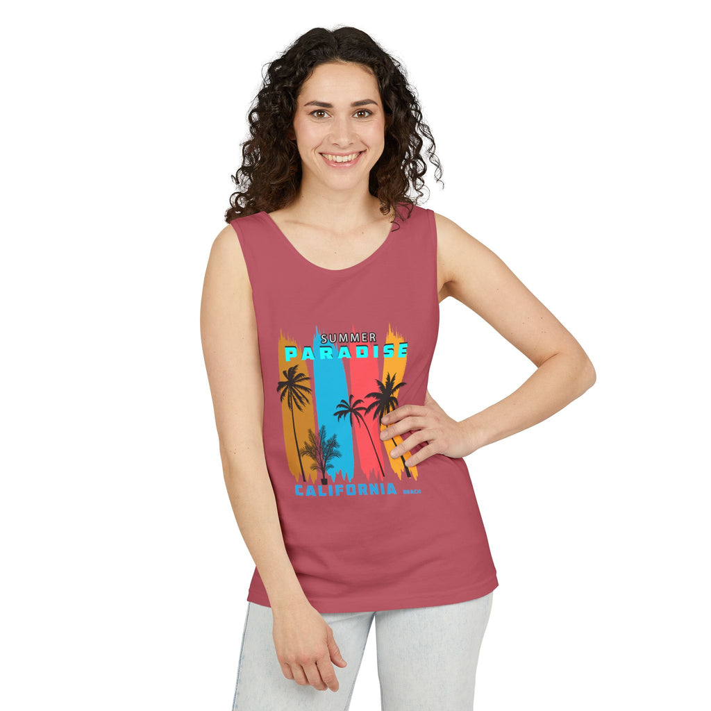 California Paradise Palm Tank Top Retro Beach Sunset Graphic