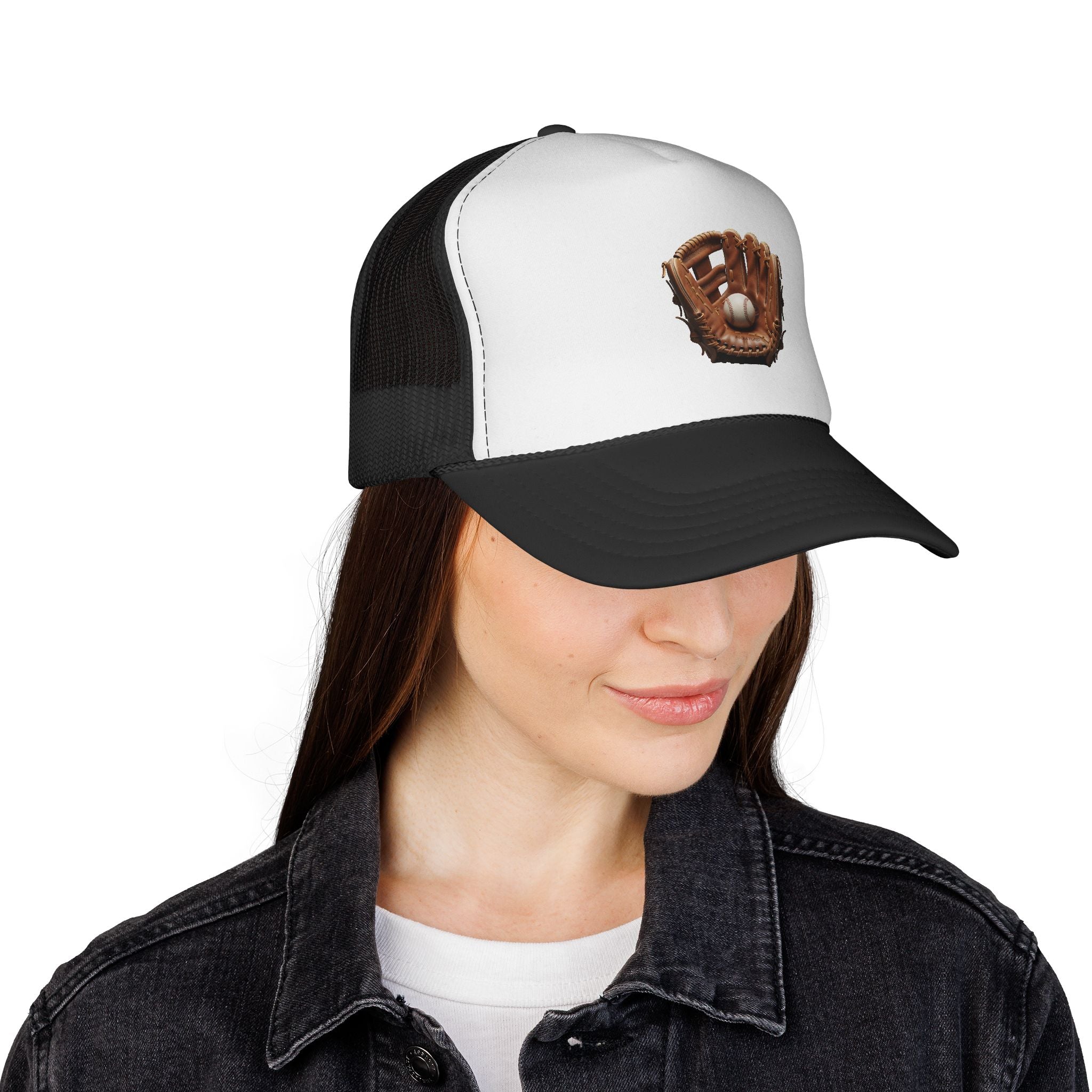 Baseball Glove Trucker Cap  Vintage Glove & Ball Mesh Hat