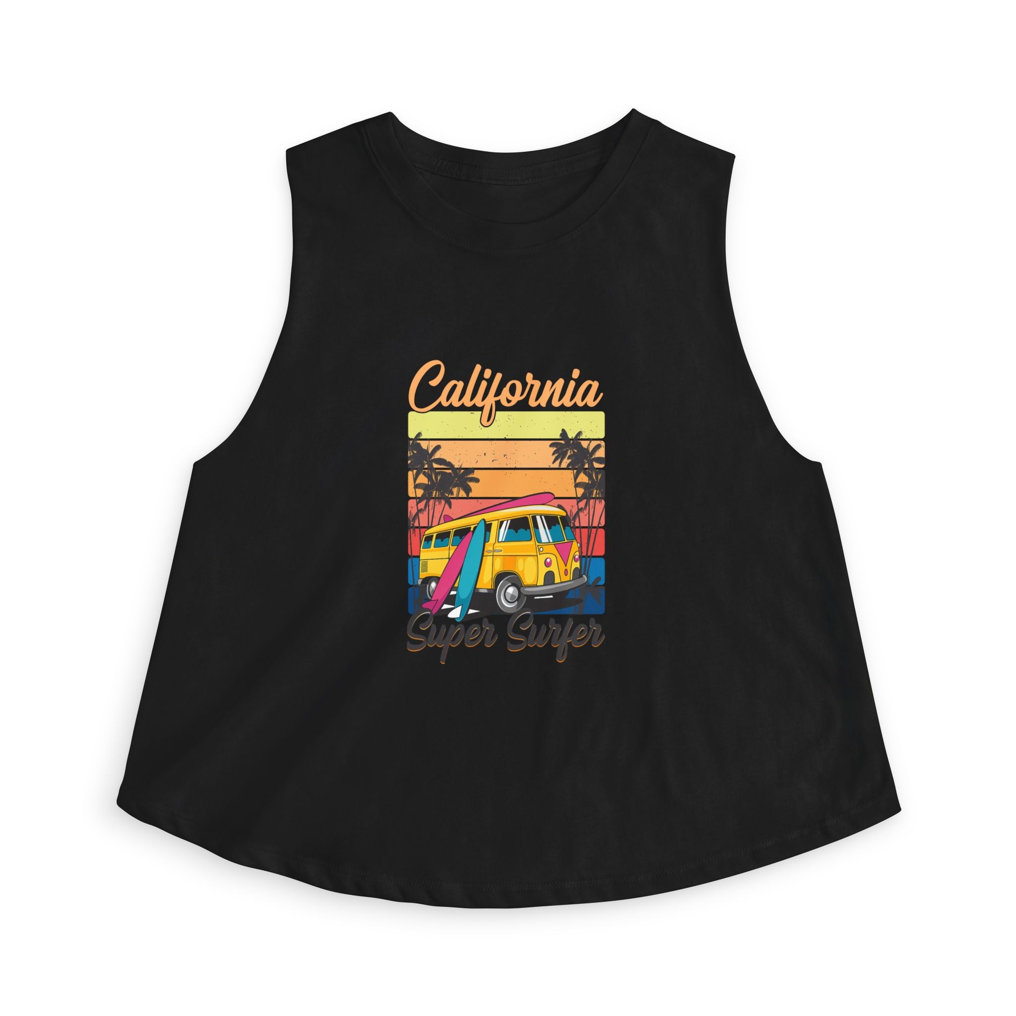 California Super Surfer Crop Top Retro Beach Van Surf Graphic
