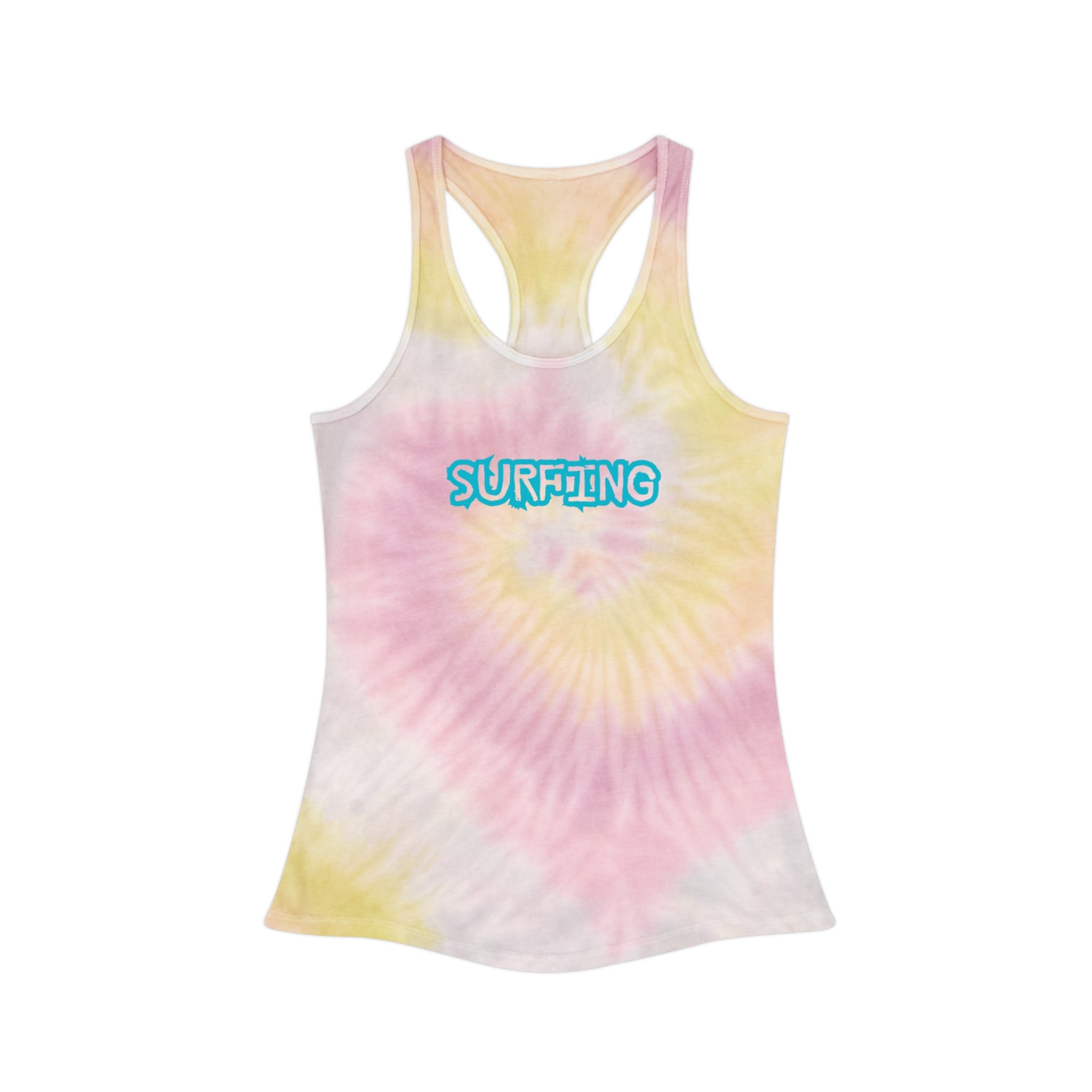 Surfing Tie-Dye Racerback Tank Blue Surfboard Beach Vibe Tank Top