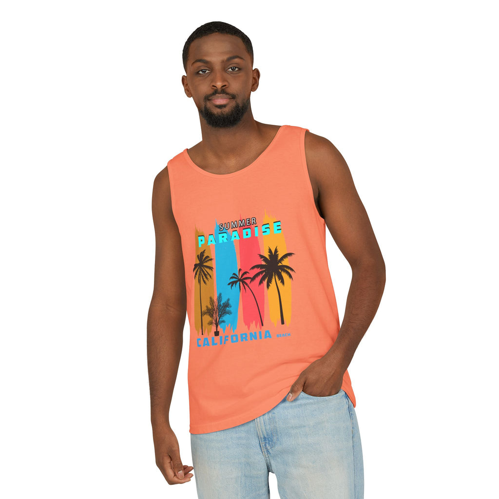 California Paradise Palm Tank Top Retro Beach Sunset Graphic