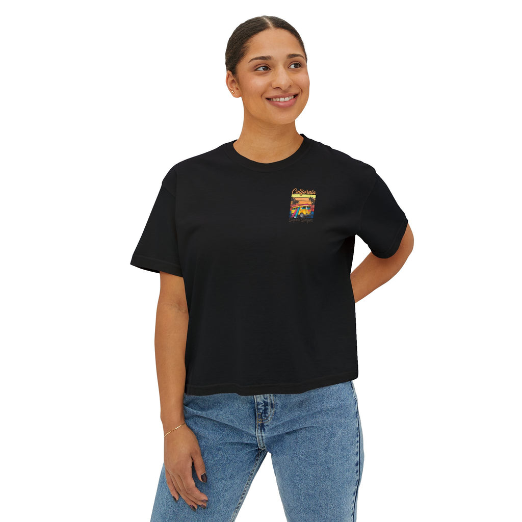 Los Angeles Sunset Women's Boxy Tee  Retro Palm Tree City Graphic