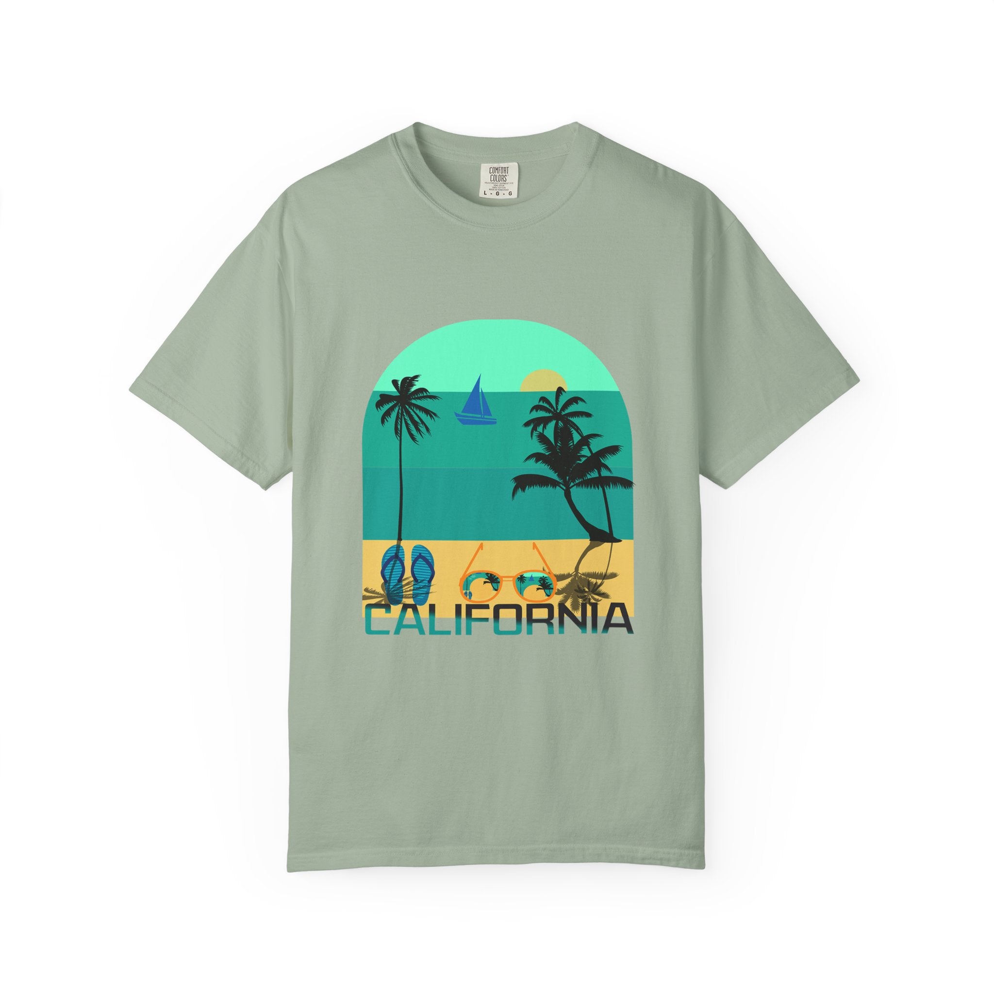 California Beach Surf T-Shirt  Retro Palm Trees & ‘SURFING’ Graphic