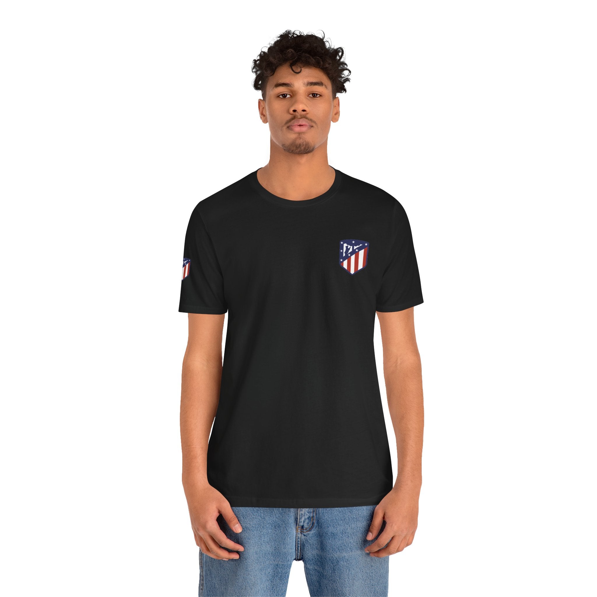 Atletico Madrid Shield T-Shirt Front Chest & Sleeve Logo Soccer Tee