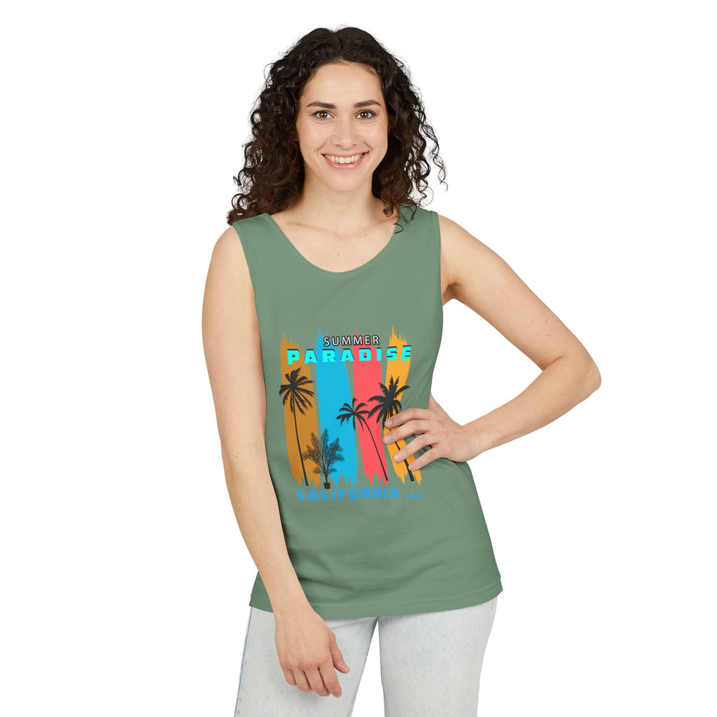 California Paradise Palm Tank Top Retro Beach Sunset Graphic