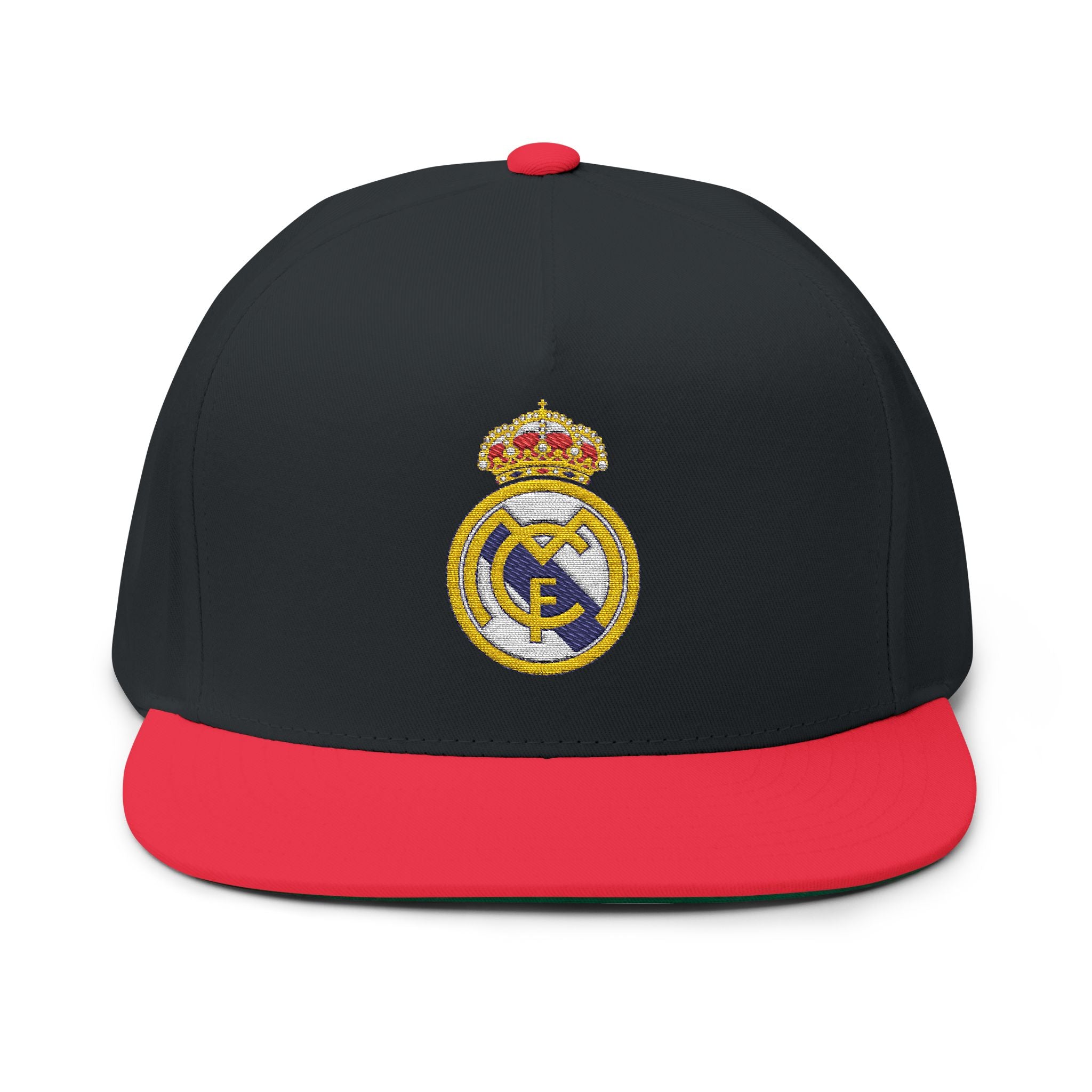 Embroidered Flat Bill Cap  Real Madrid Crest Snapback