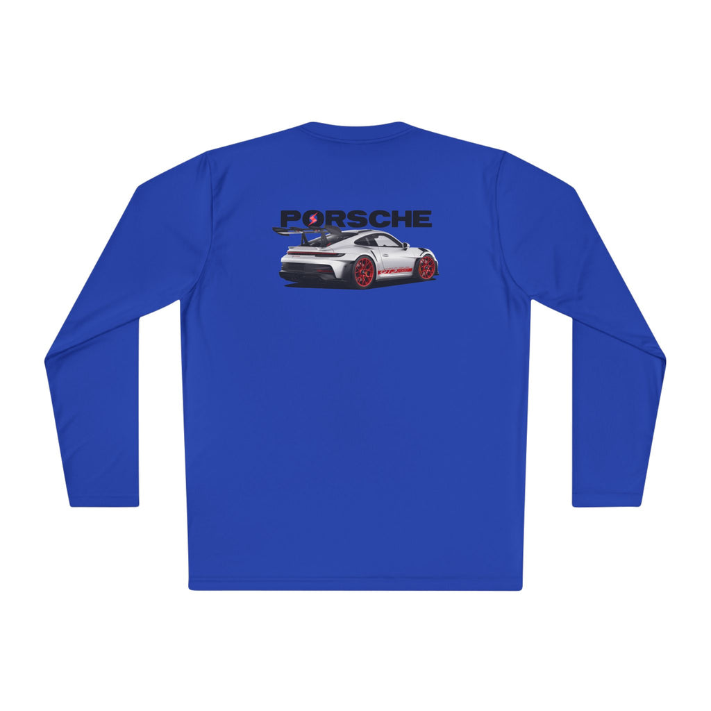 Porsche Racing Graphic Long Sleeve Tee Sports Car Crest and Rear View Print