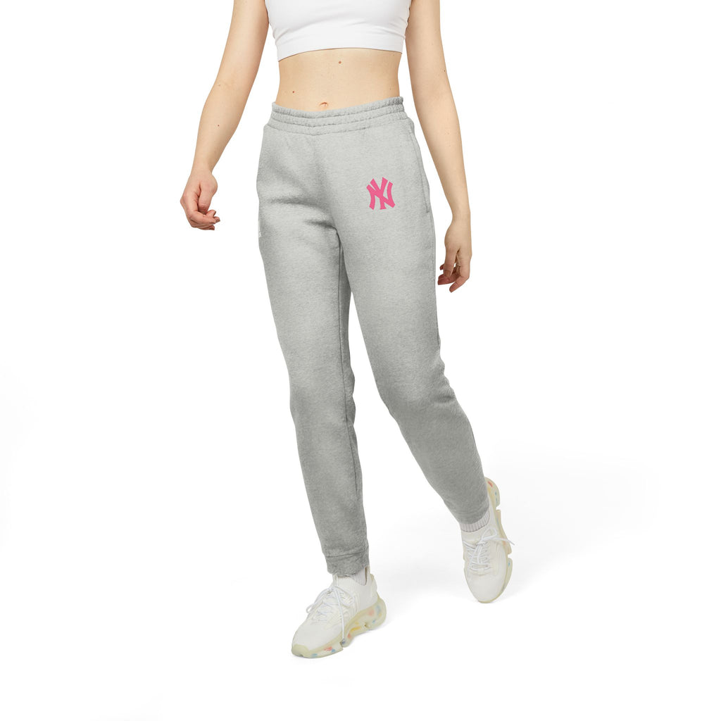 Adidas Fleece Joggers Cozy Grey Sweatpants with Pink Logo