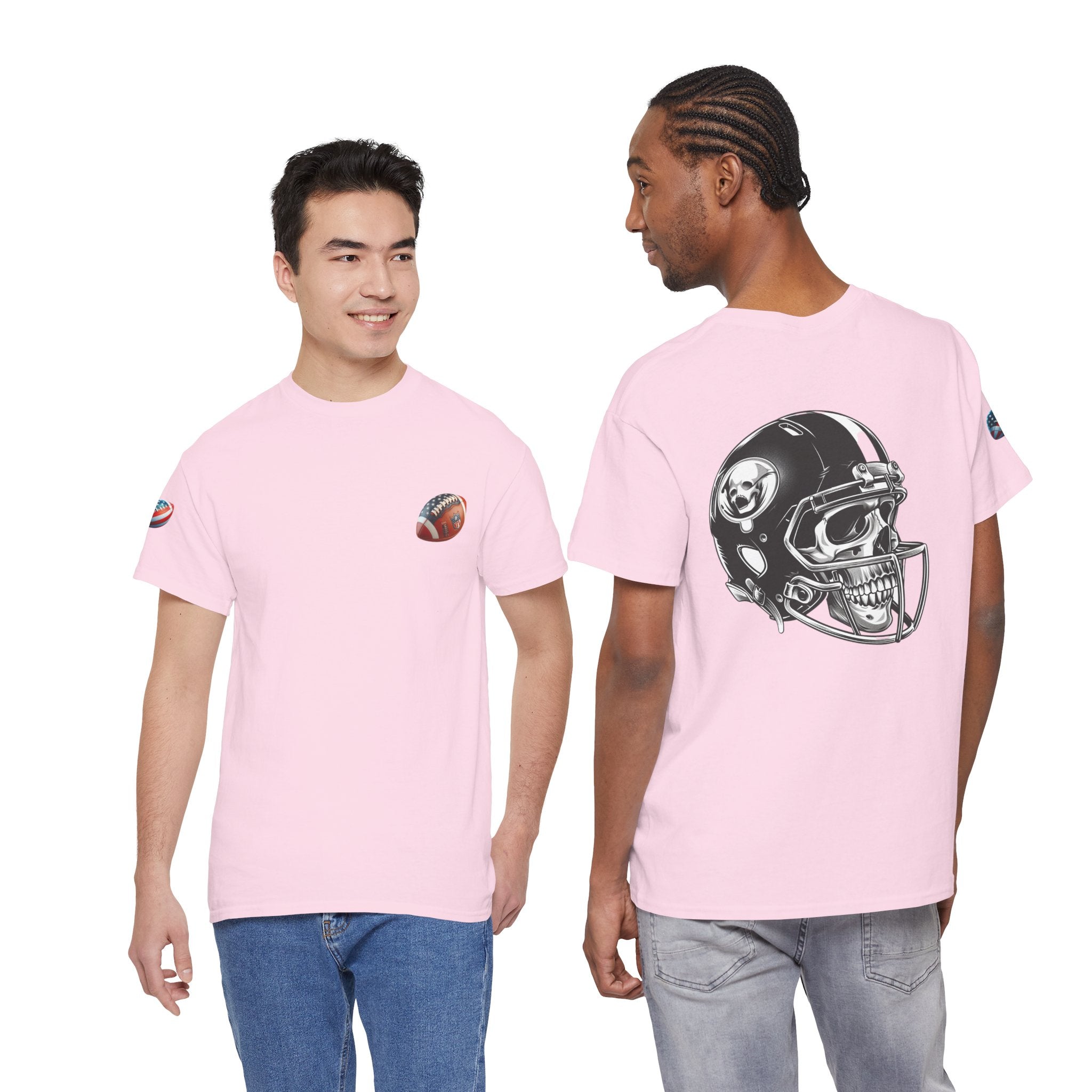 Skull Helmet Football Tee — Grunge Athletic Graphic T‑Shirt