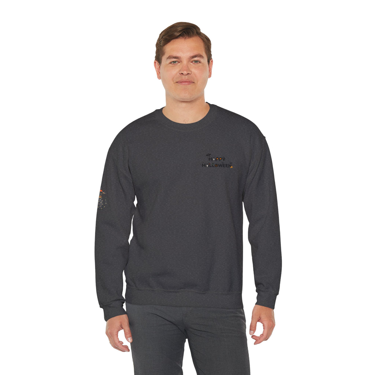 Halloween Candy Crewneck Sweatshirt — 'Happy Halloween' Jack-o'-Lantern & Candy Design
