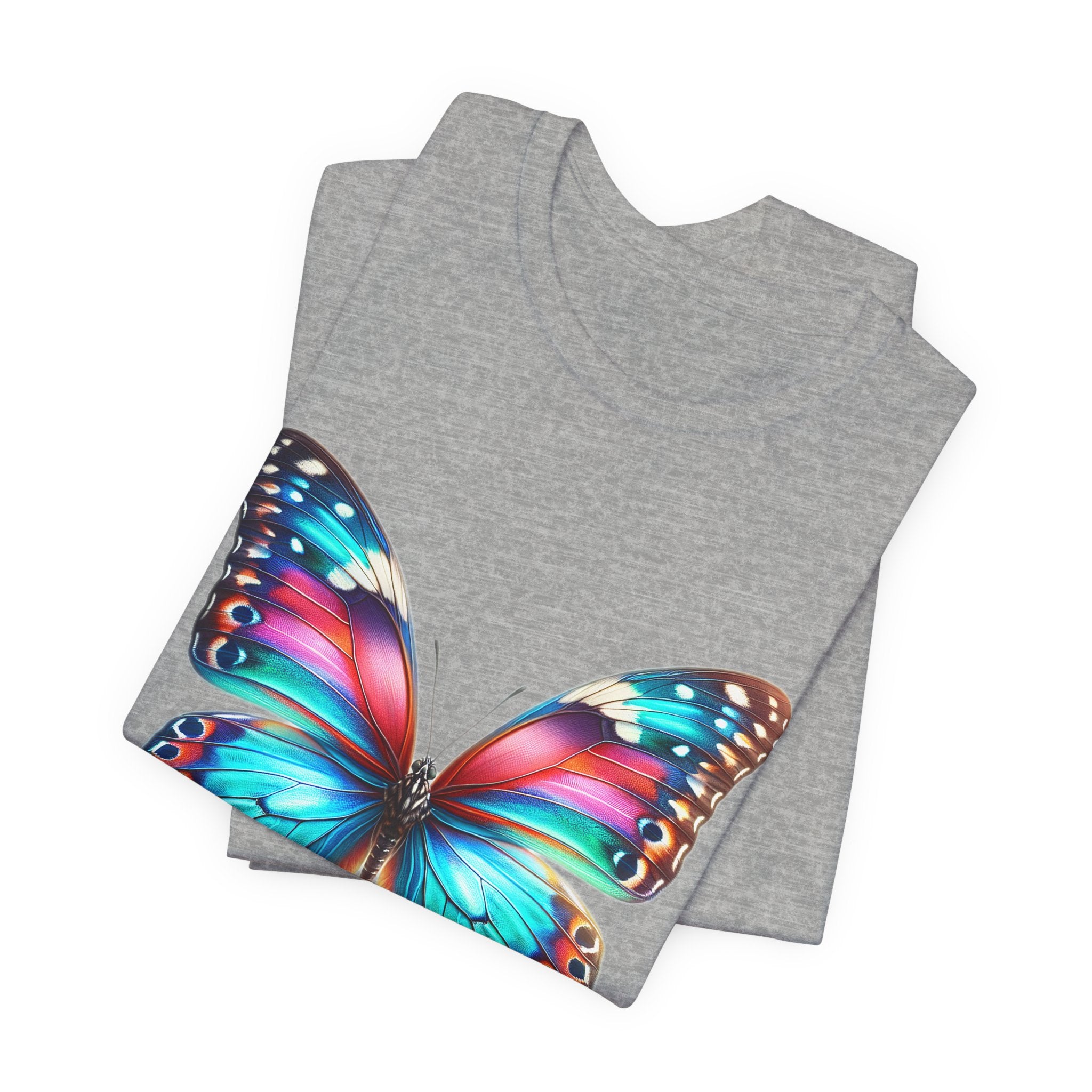Vibrant Rainbow Butterfly Tee Colorful Monarch Wing Graphic