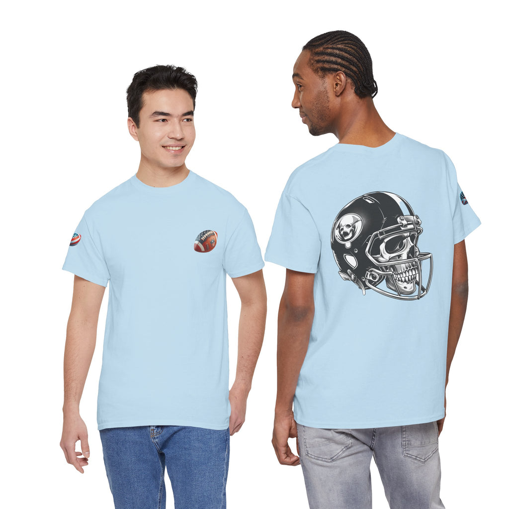 Skull Helmet Football Tee — Grunge Athletic Graphic T‑Shirt