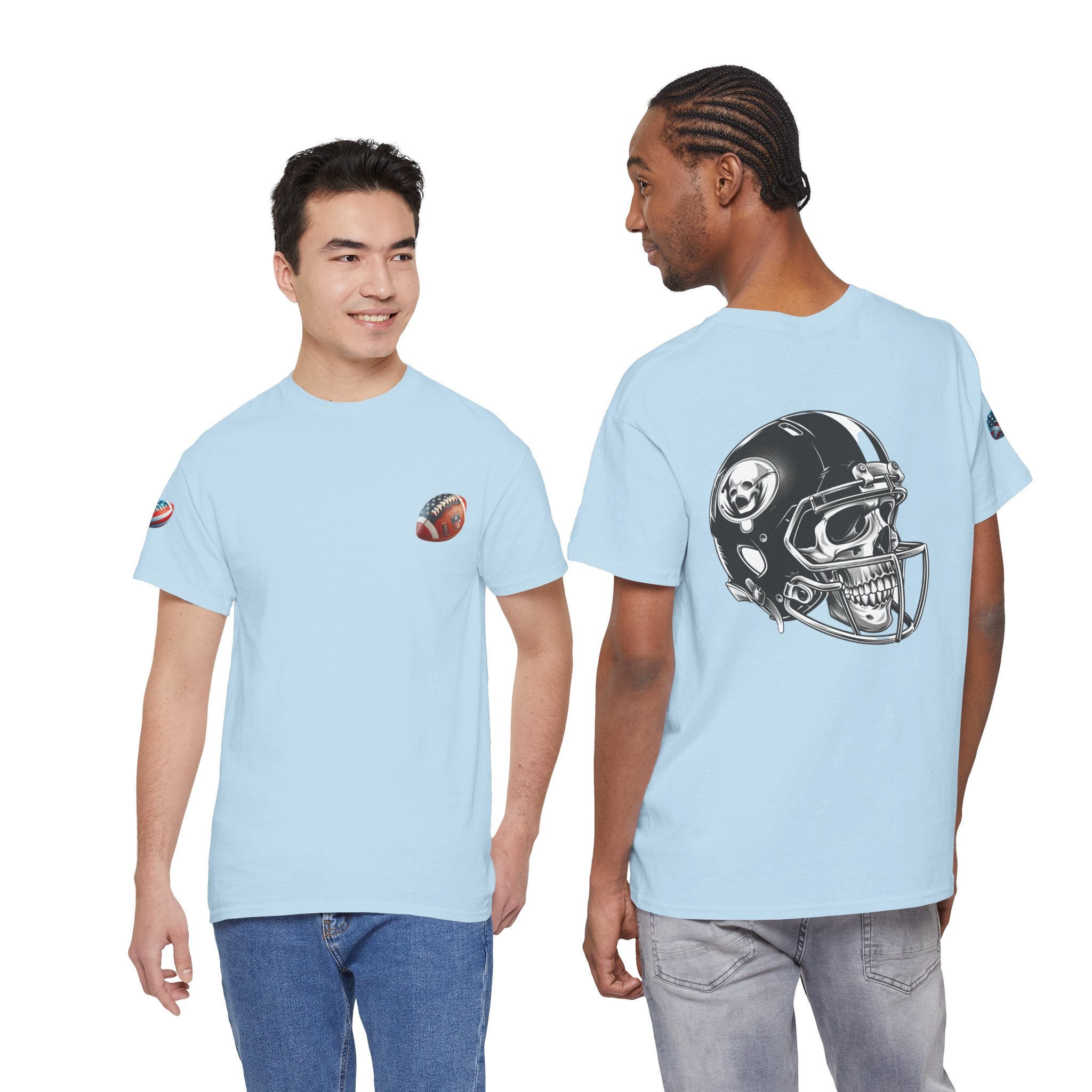 Skull Helmet Football Tee — Grunge Athletic Graphic T‑Shirt