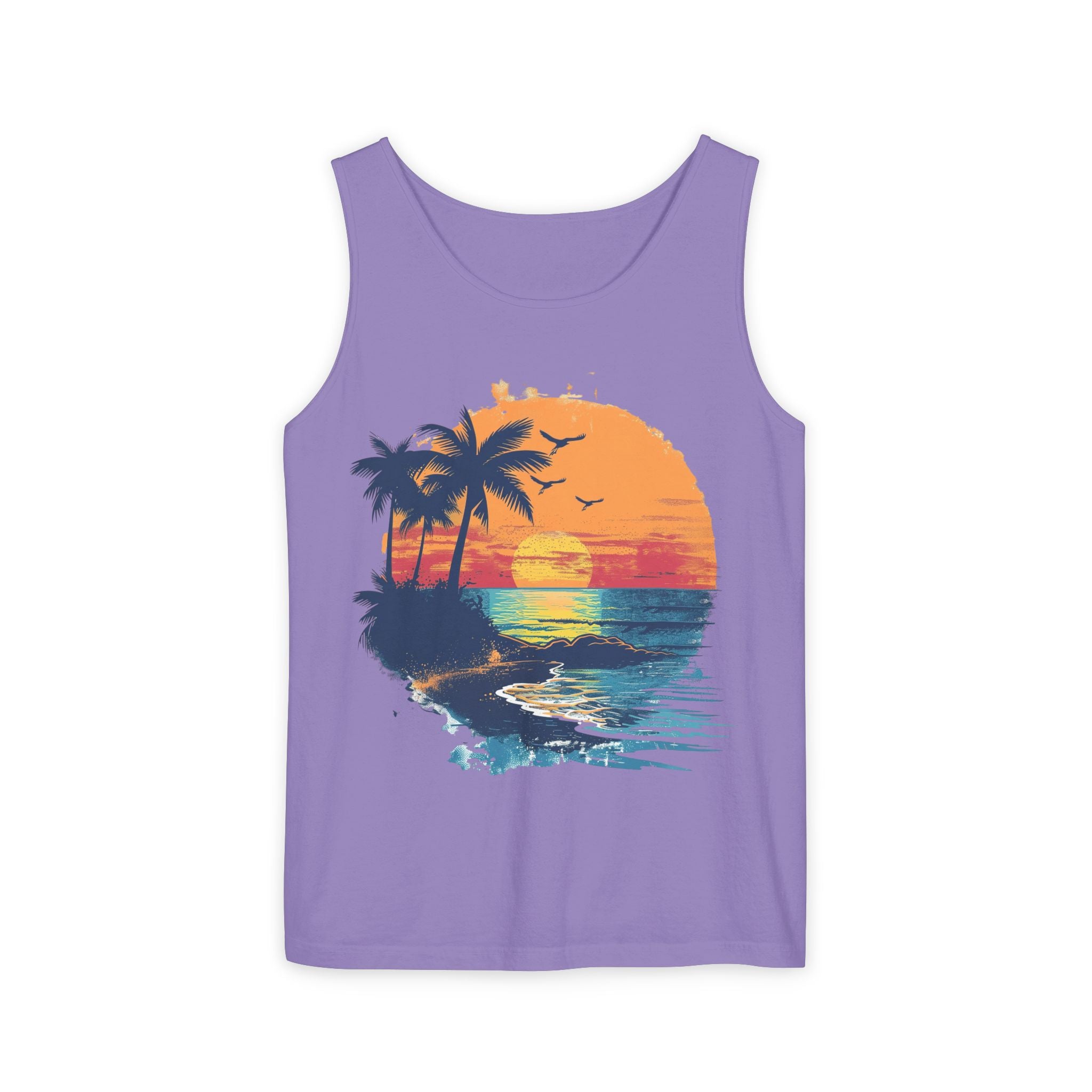 Tropical Sunset Tank Top Palm Tree Beach Graphic Tank