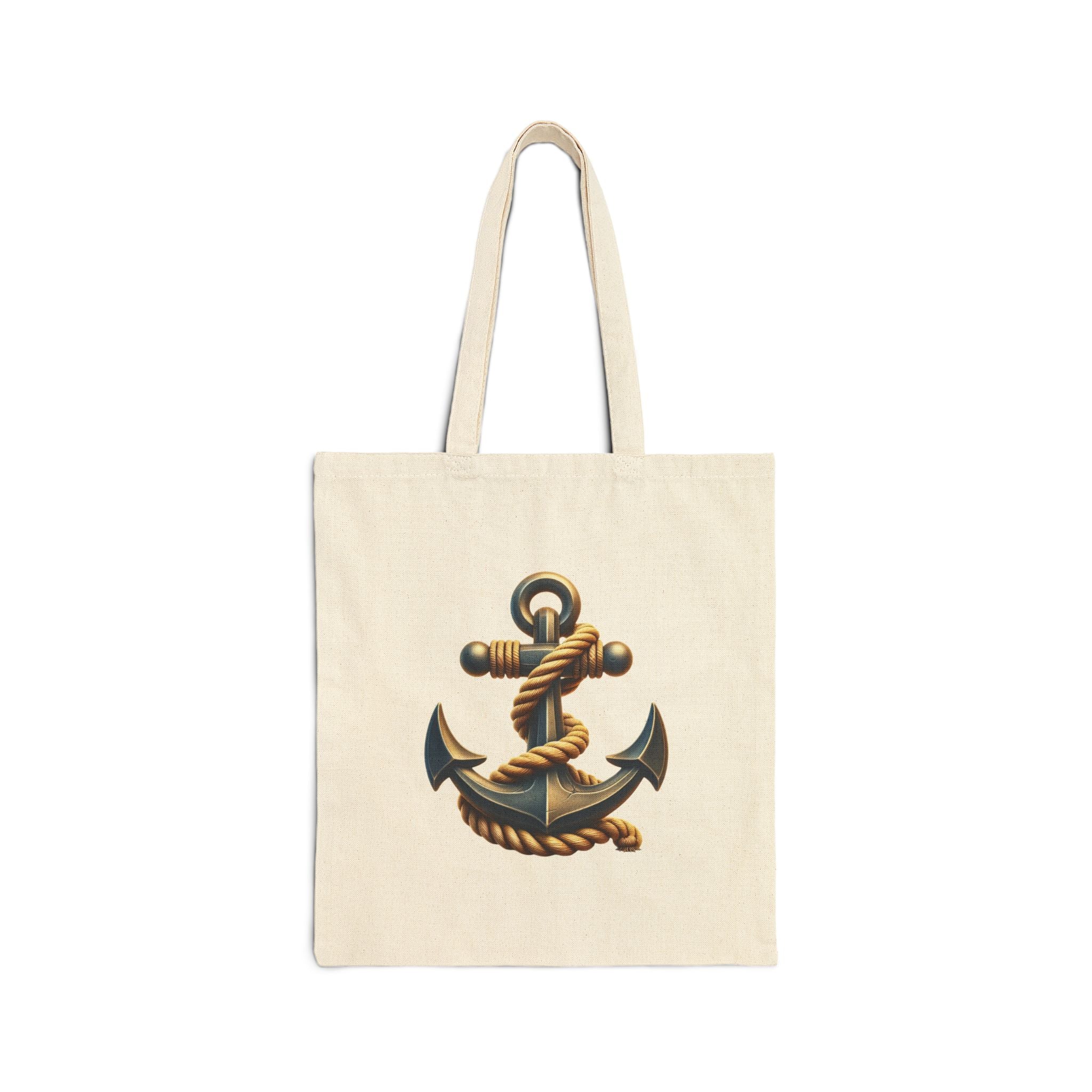 Nautical Compass & Anchor Cotton Tote  Vintage Seafaring Canvas Bag