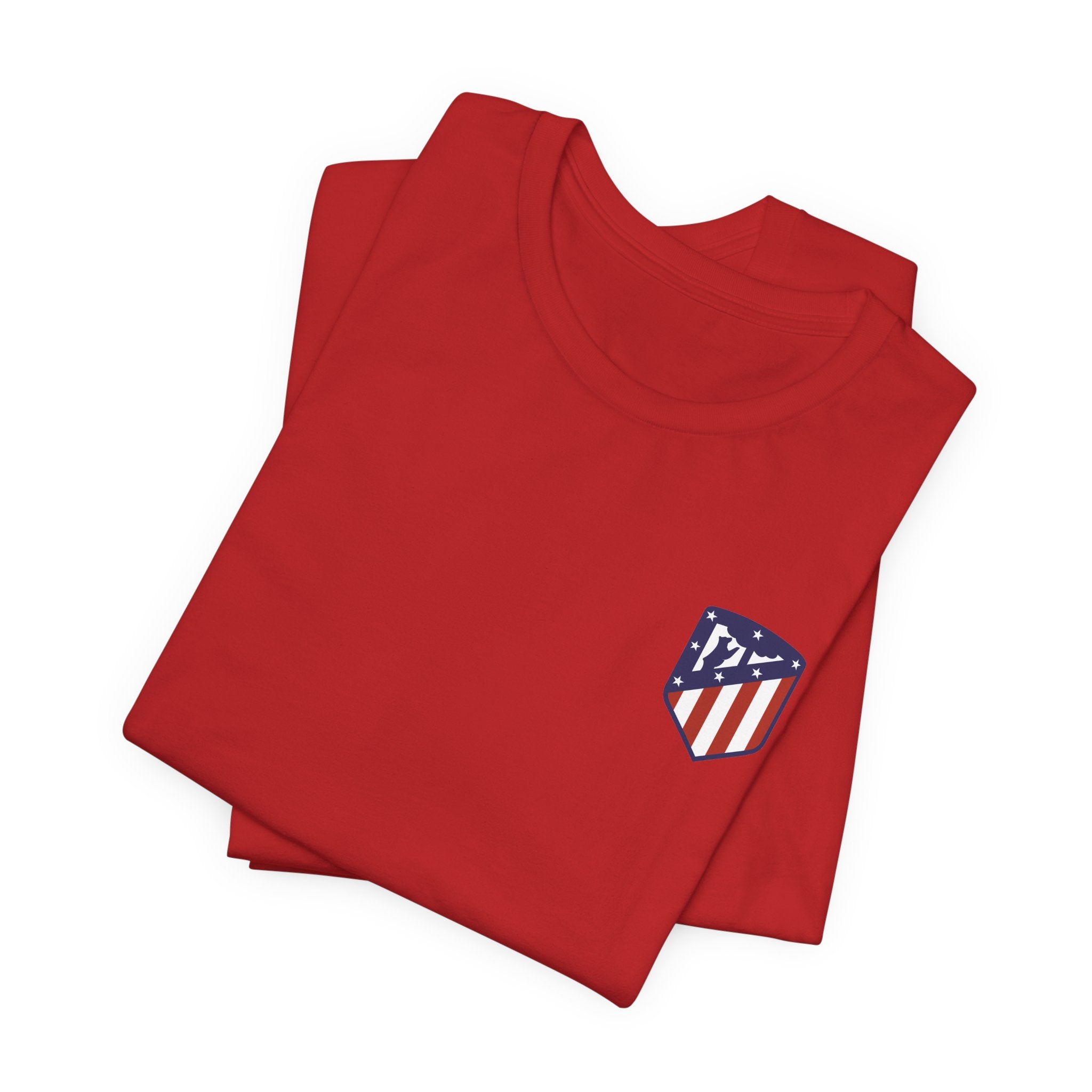 Atletico Madrid Shield T-Shirt Front Chest & Sleeve Logo Soccer Tee