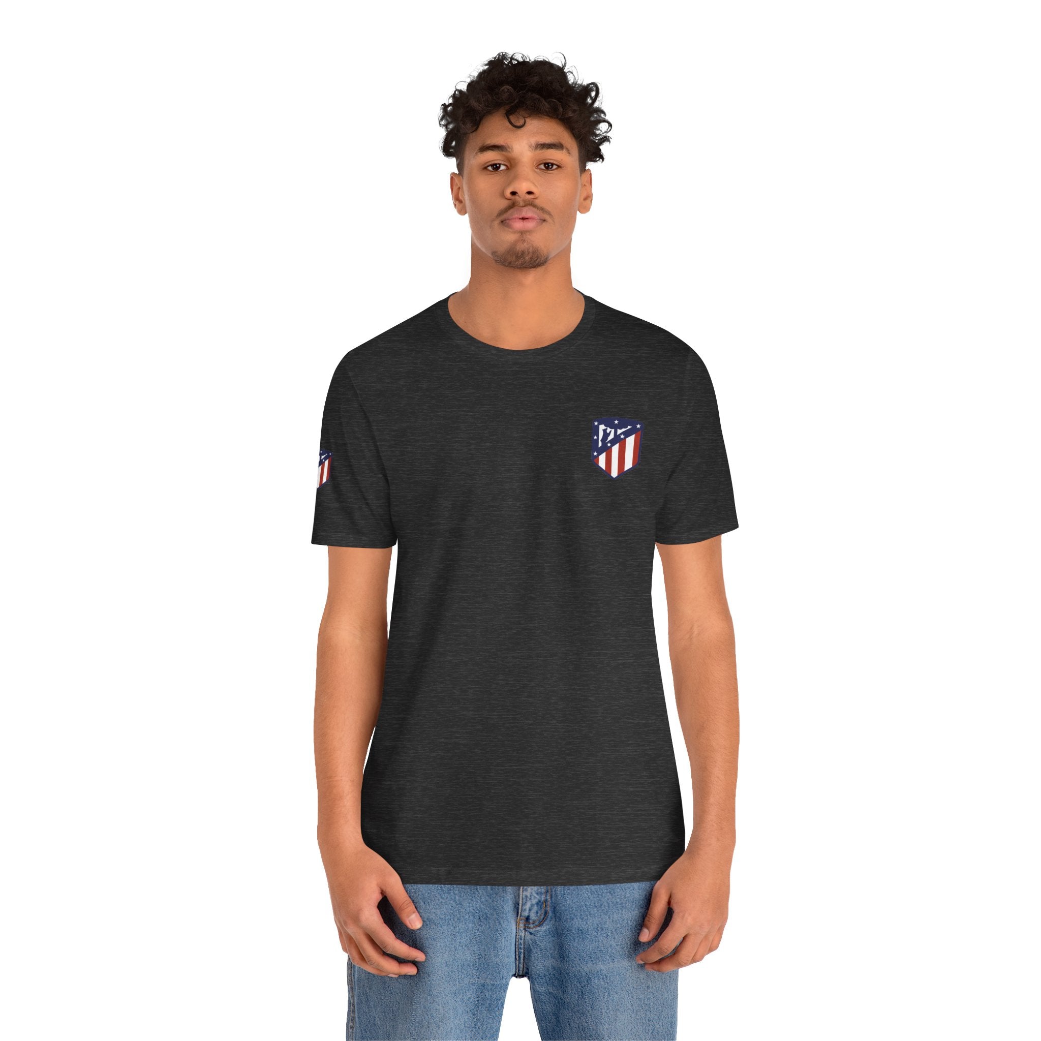 Atletico Madrid Shield T-Shirt Front Chest & Sleeve Logo Soccer Tee