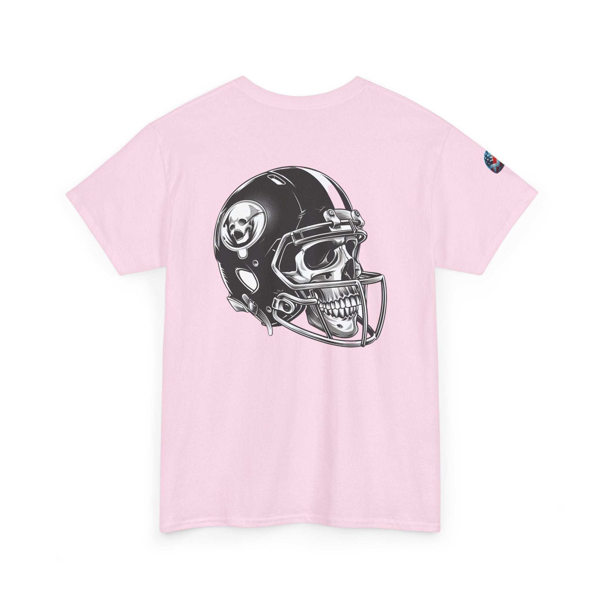 Skull Helmet Football Tee — Grunge Athletic Graphic T‑Shirt