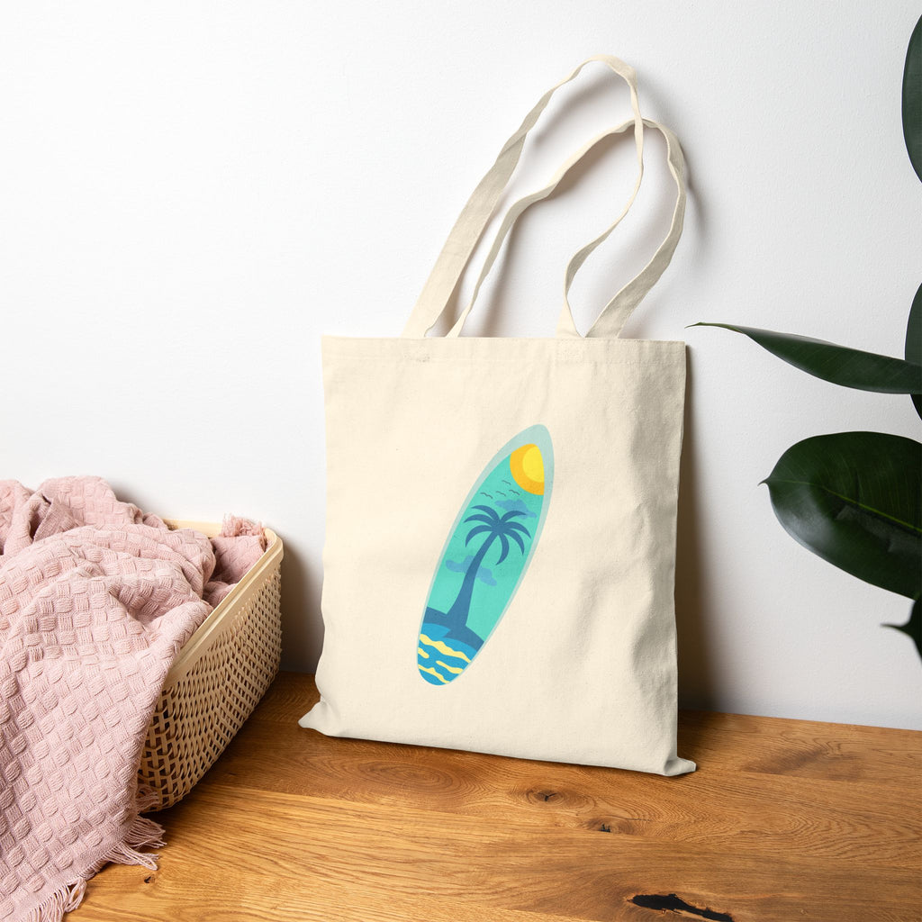 California Paradise Tote Bag  Beach Surf Canvas Tote (Palm Trees, Surfboard)